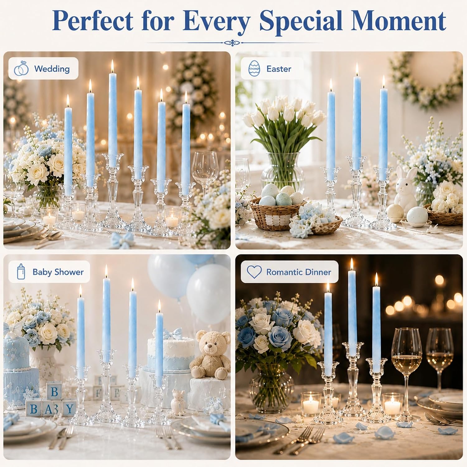 Blue Unscented Palm Wax Taper Candles, 6 Pack - Image 9