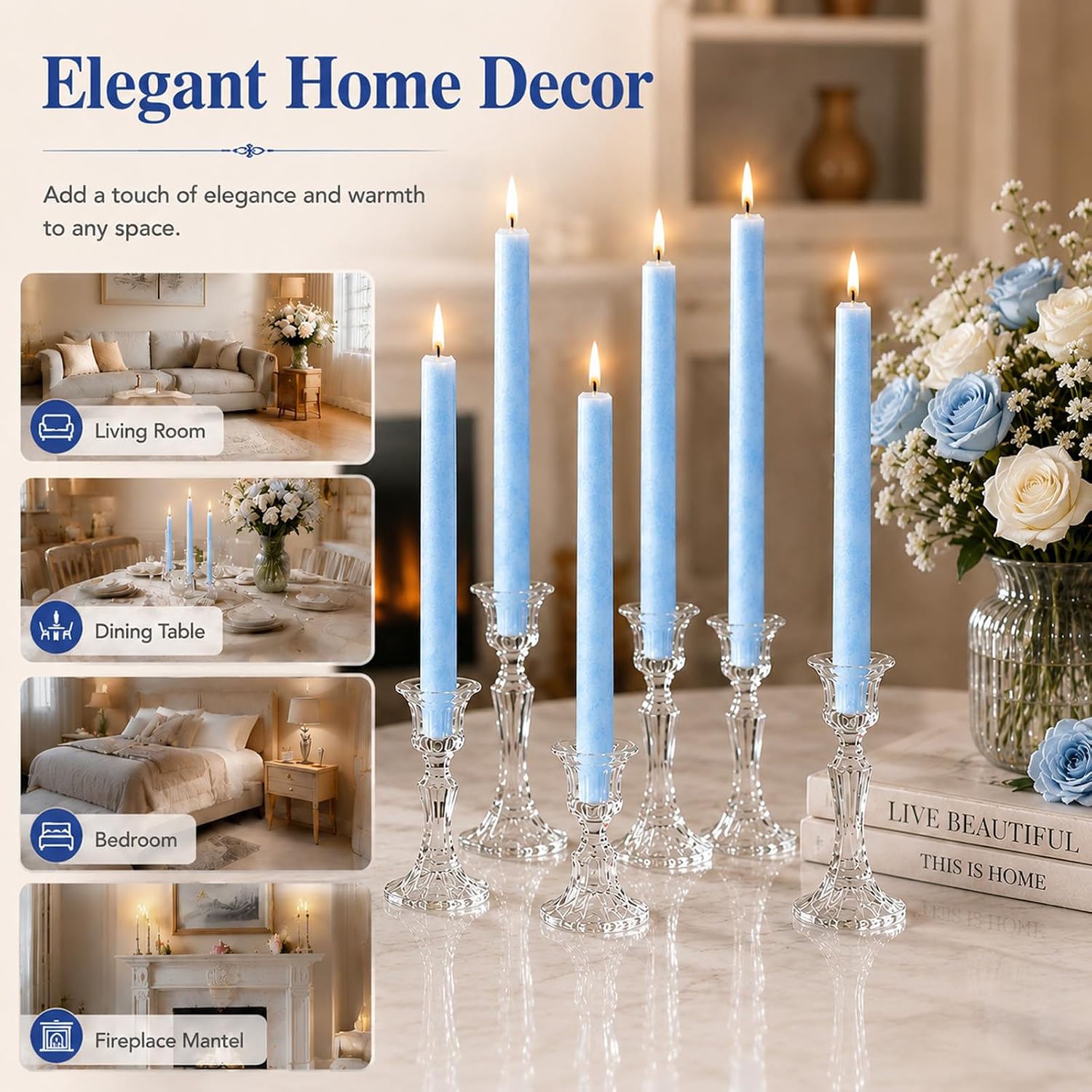 Blue Unscented Palm Wax Taper Candles, 6 Pack - Image 8