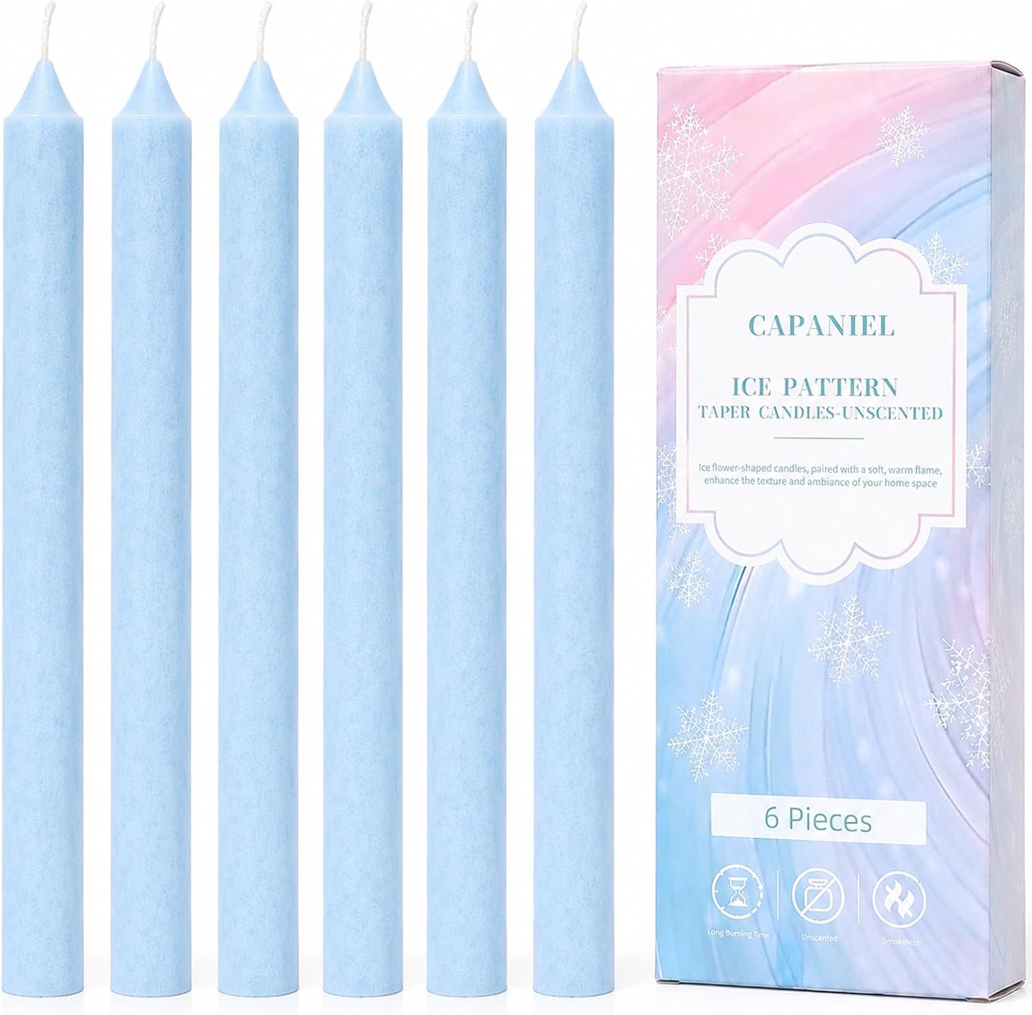 Blue Unscented Palm Wax Taper Candles, 6 Pack