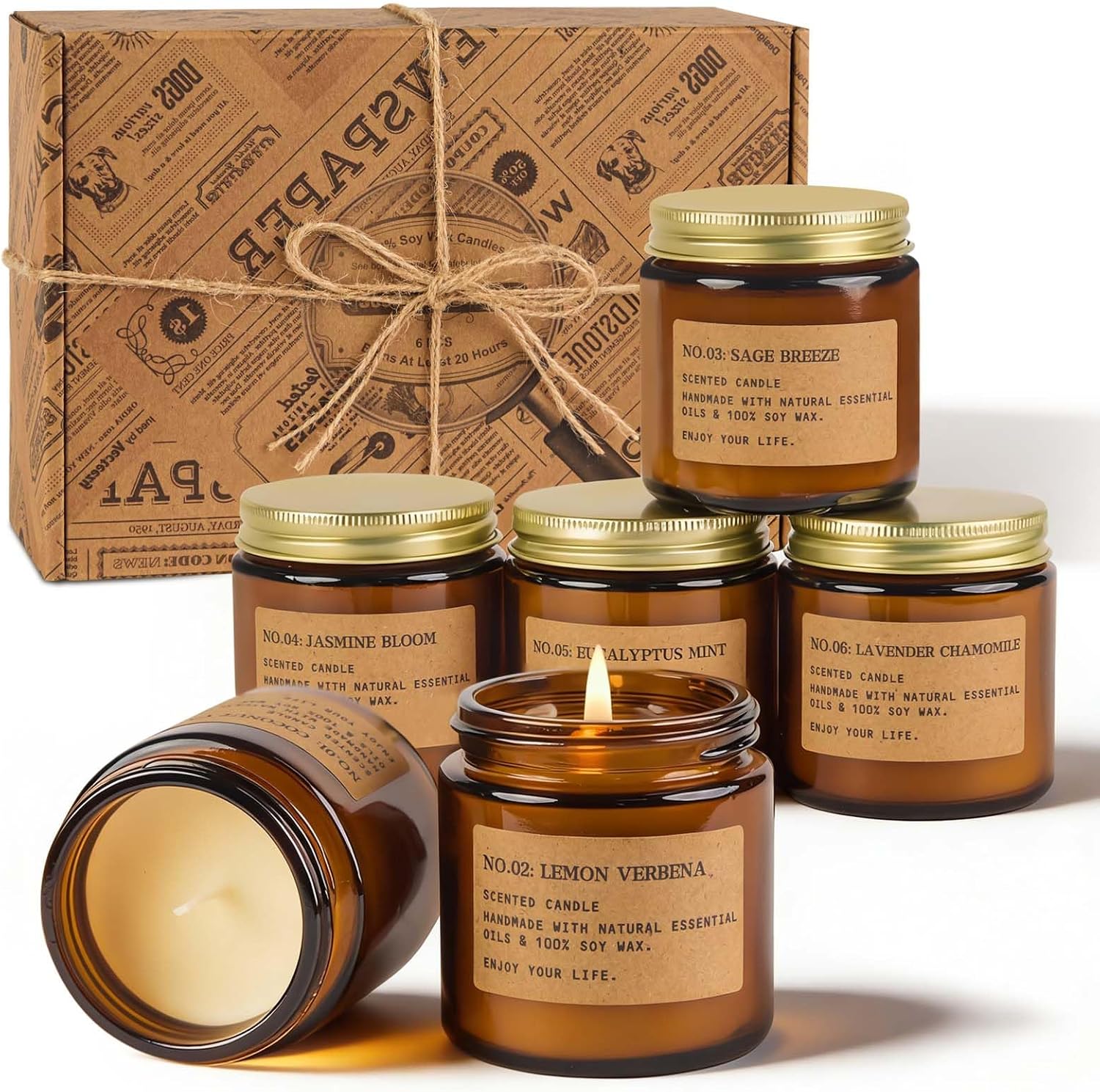 Amber Jar Scented Candles, Soy Wax, Six Piece Gift Set - Image 13