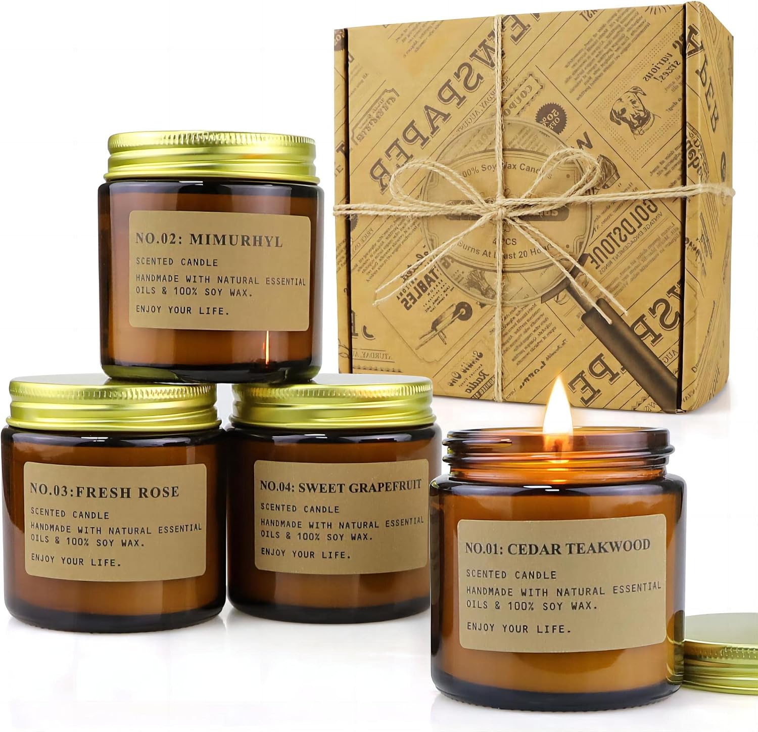 Amber Jar Scented Candles, Soy Wax, Six Piece Gift Set - Image 12