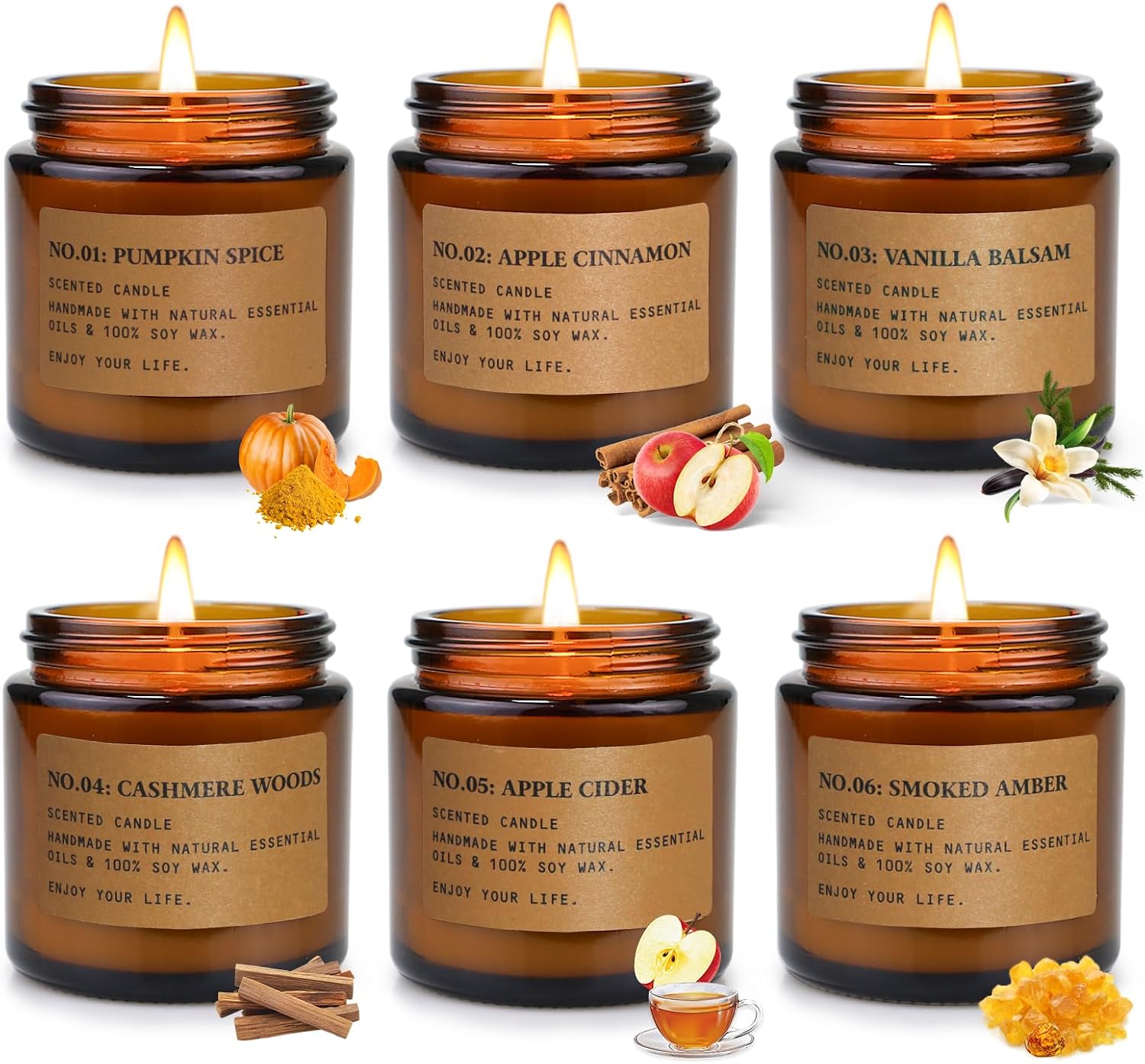 Amber Jar Scented Candles, Soy Wax, Six Piece Gift Set - Image 9