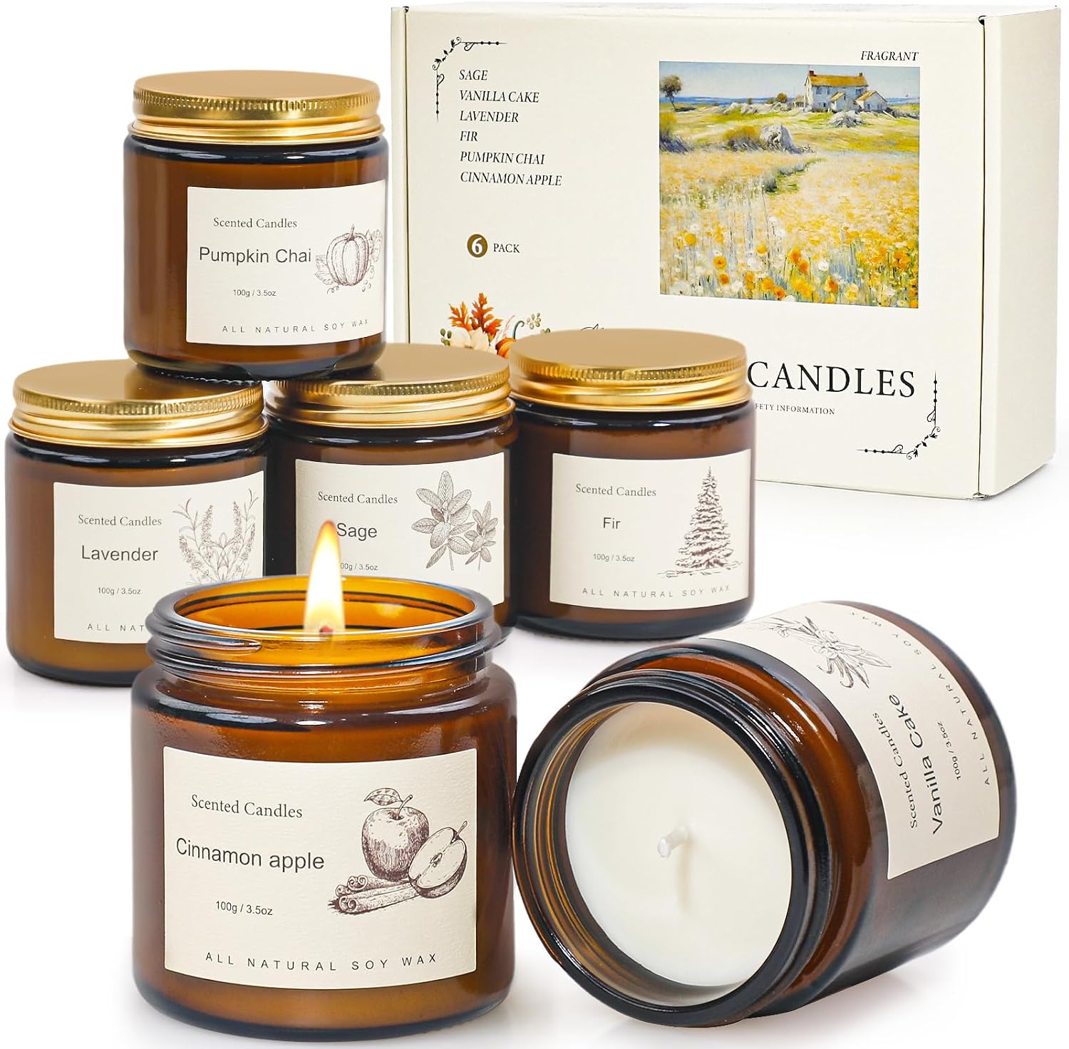 Amber Jar Scented Candles, Soy Wax, Six Piece Gift Set - Image 8