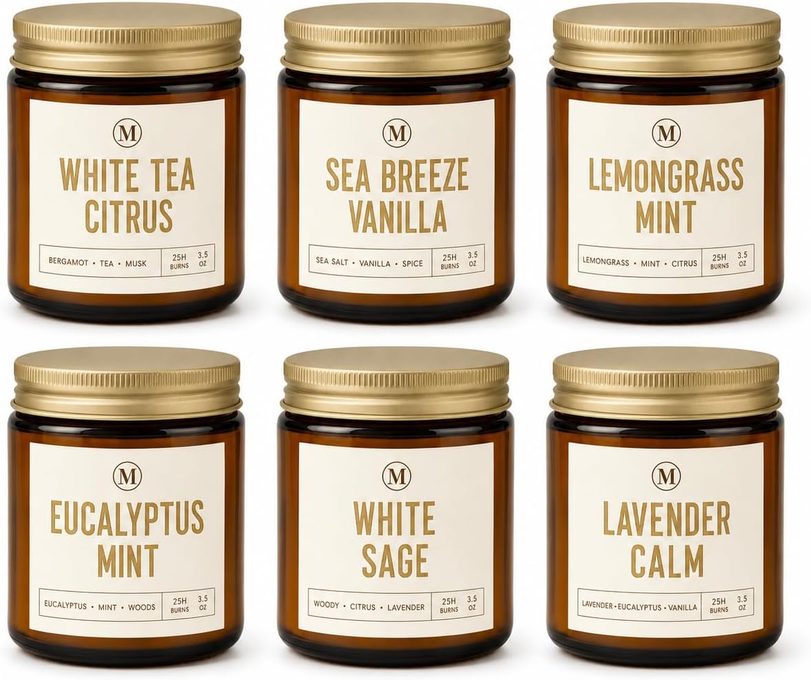 Amber Jar Scented Candles, Soy Wax, Six Piece Gift Set - Image 10