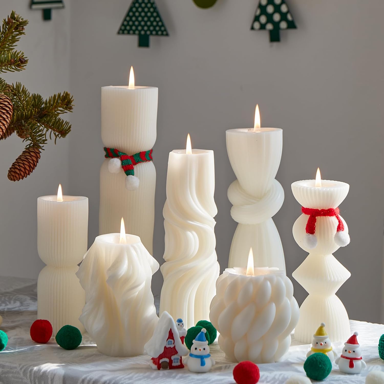 7 White Soy Wax Pillar Candles, Assorted Ribbed Designs - Image 8