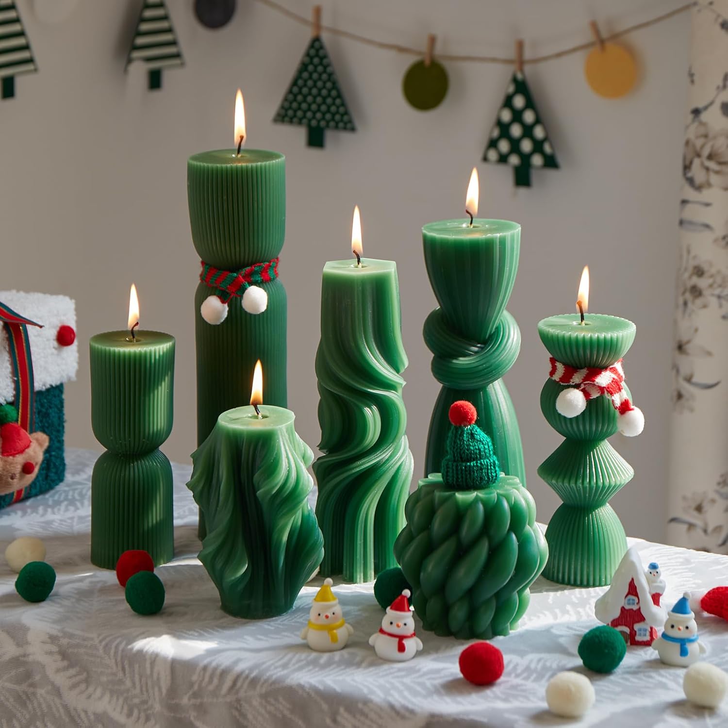 7 White Soy Wax Pillar Candles, Assorted Ribbed Designs - Image 9