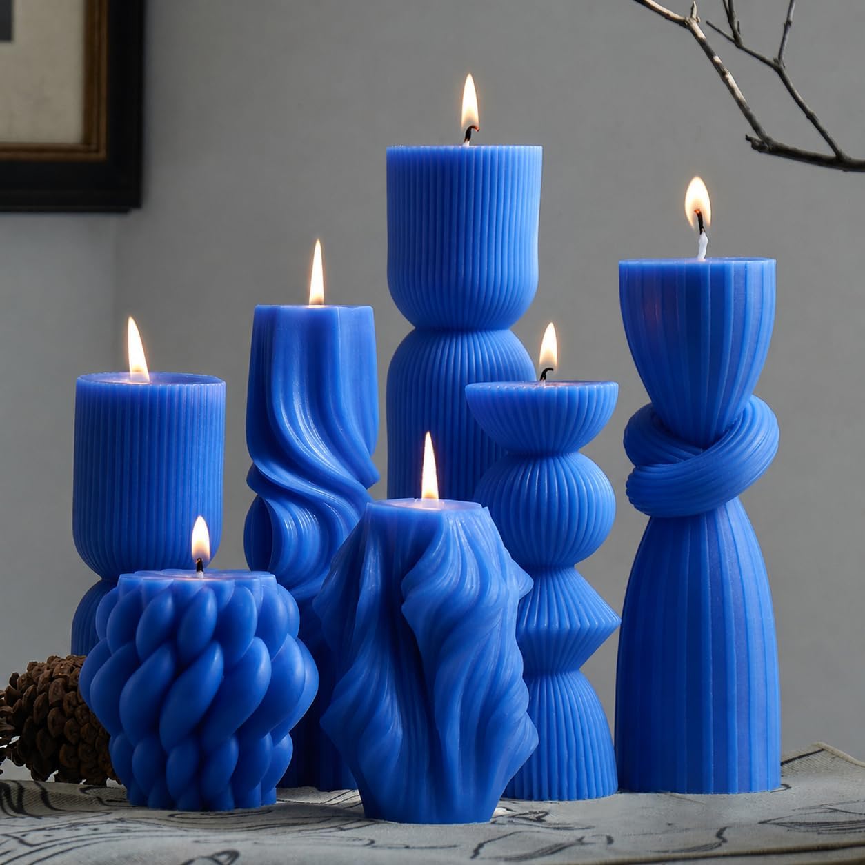 7 White Soy Wax Pillar Candles, Assorted Ribbed Designs - Image 10