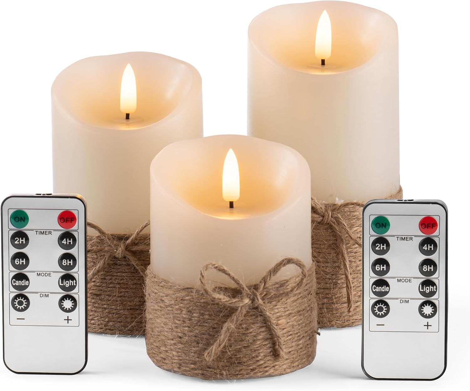 Flameless LED Pillar Candles, Real Wax, 3 Piece Set with Remote