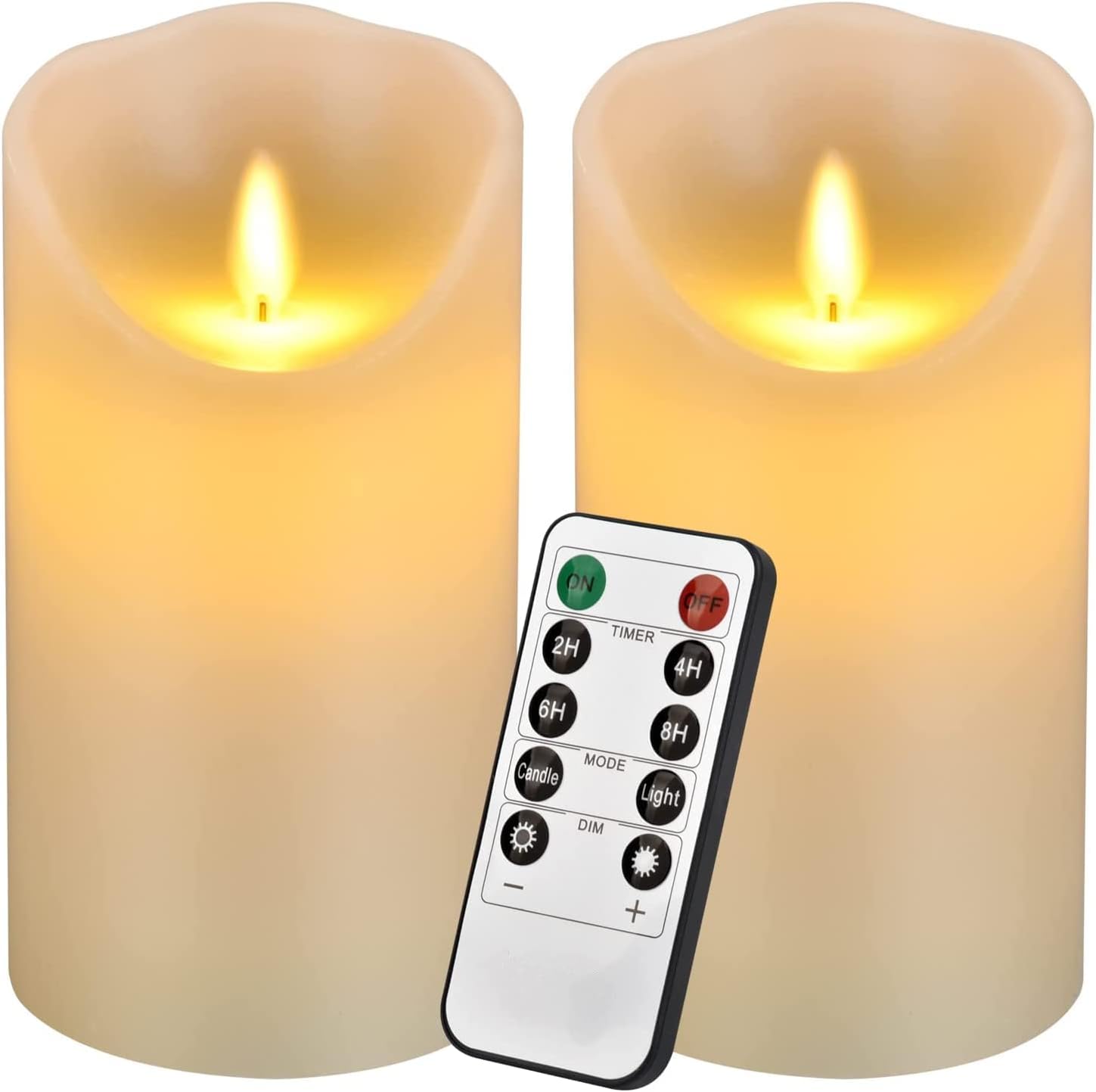Ivory Flameless LED Pillar Candles, Real Wax, 9 Piece Set with Remotes - Image 8