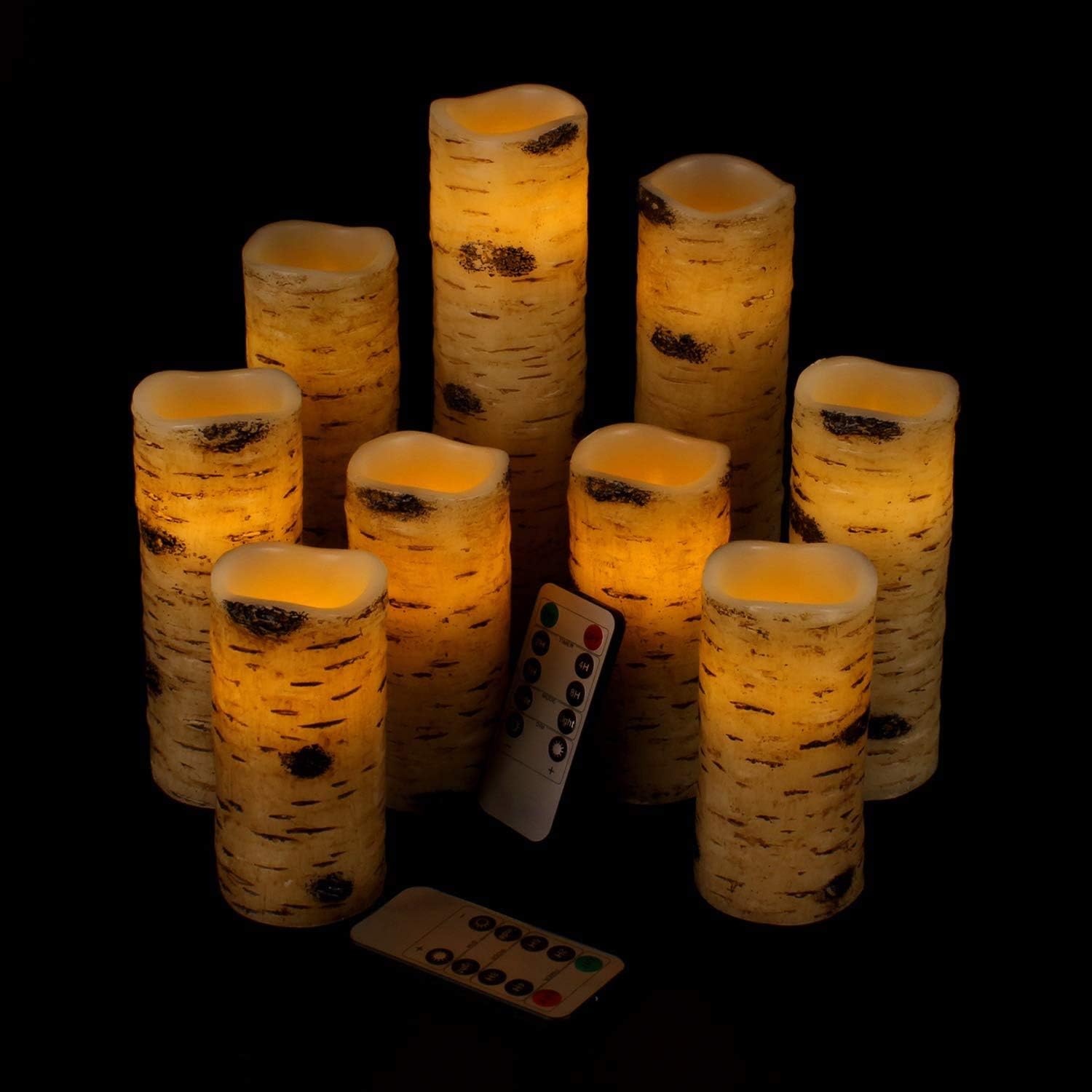 Ivory Flameless LED Pillar Candles, Real Wax, 9 Piece Set with Remotes - Image 11