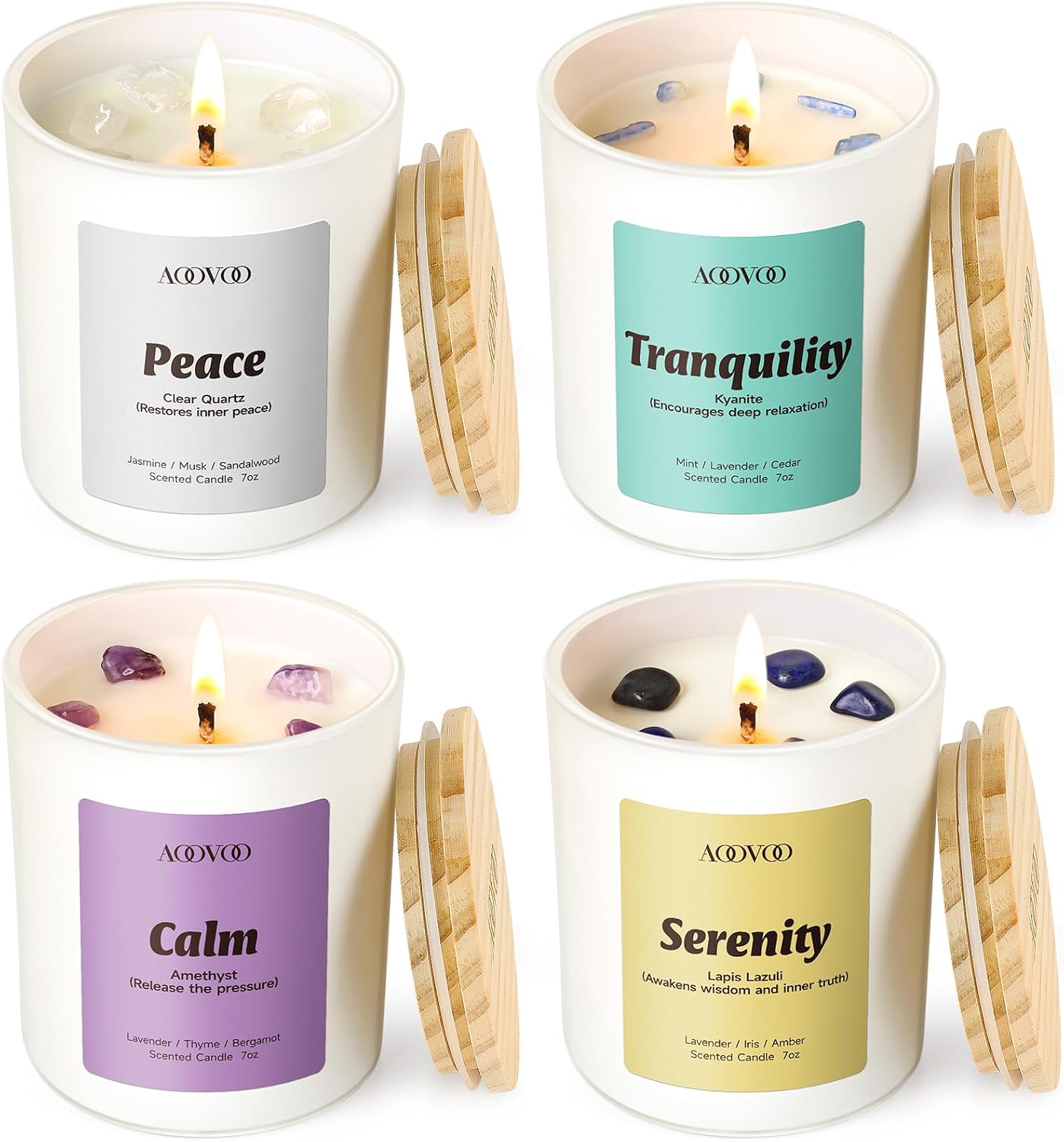 Four Scented Jar Candles with Natural Crystals, 7 oz Each - Image 11
