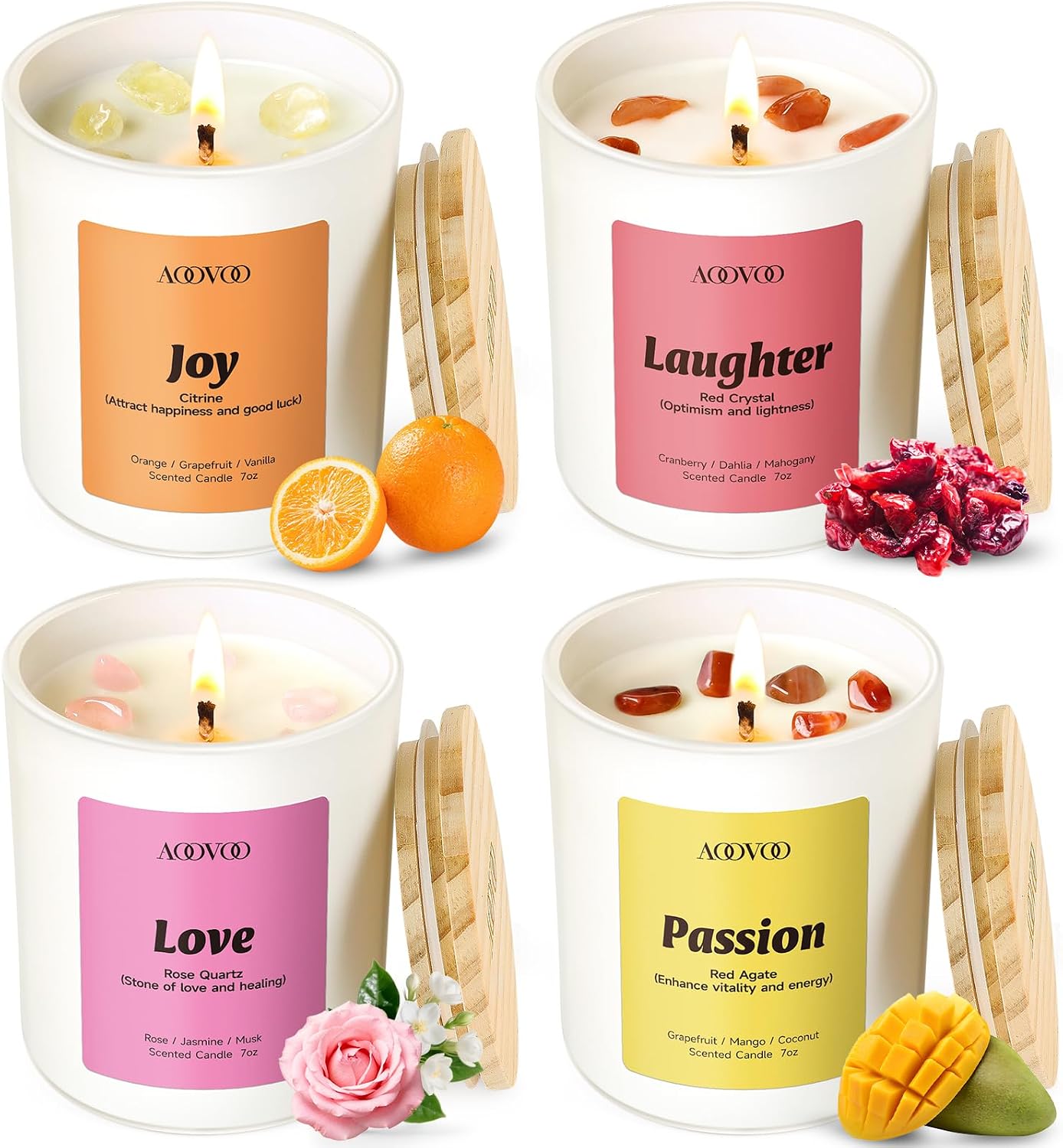 Four Scented Jar Candles with Natural Crystals, 7 oz Each - Image 10