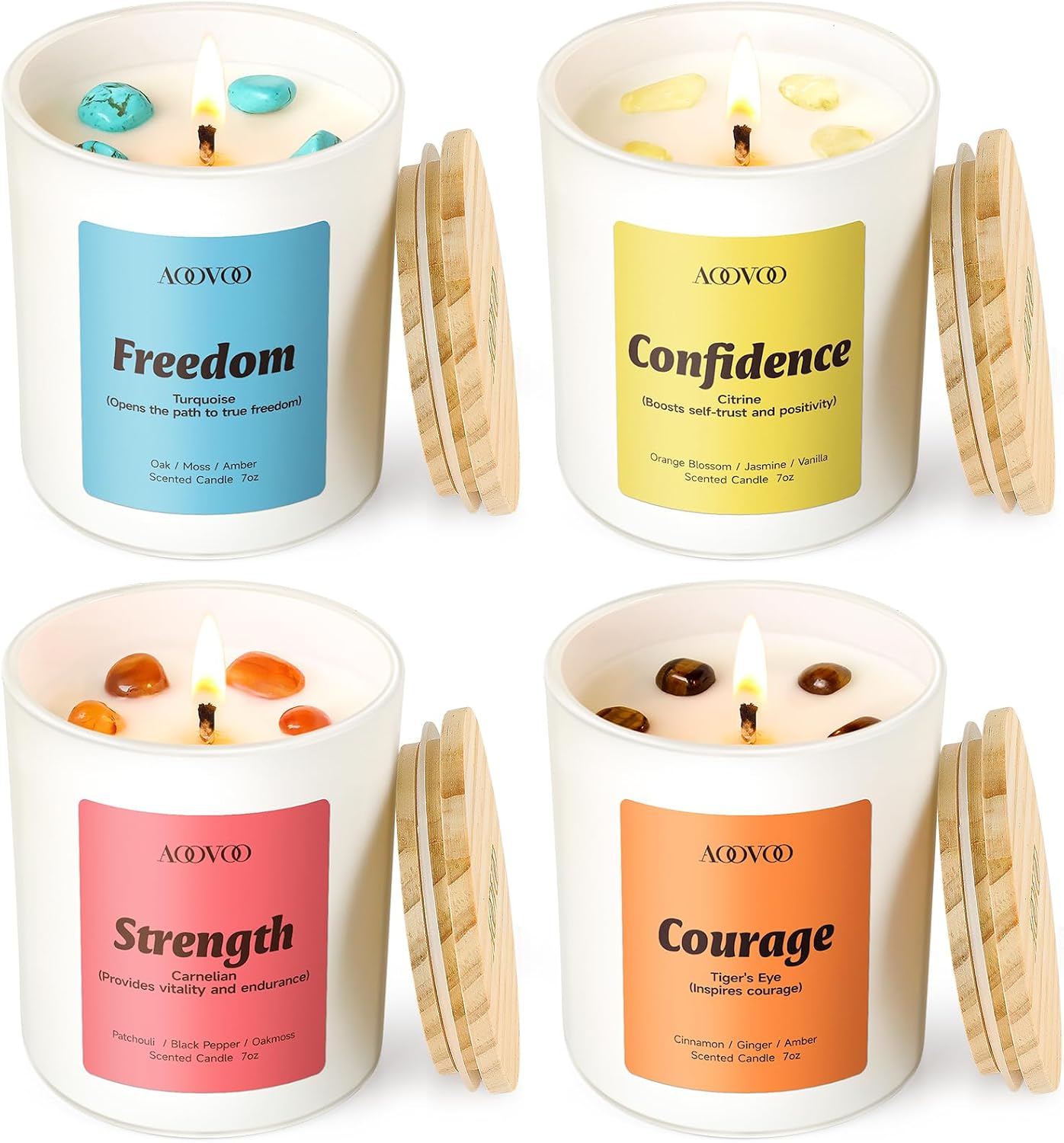 Four Scented Jar Candles with Natural Crystals, 7 oz Each - Image 12
