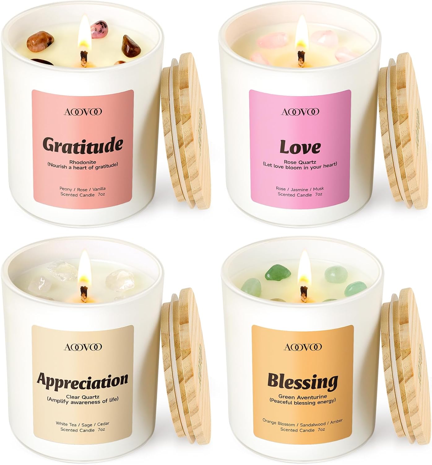 Four Scented Jar Candles with Natural Crystals, 7 oz Each - Image 9