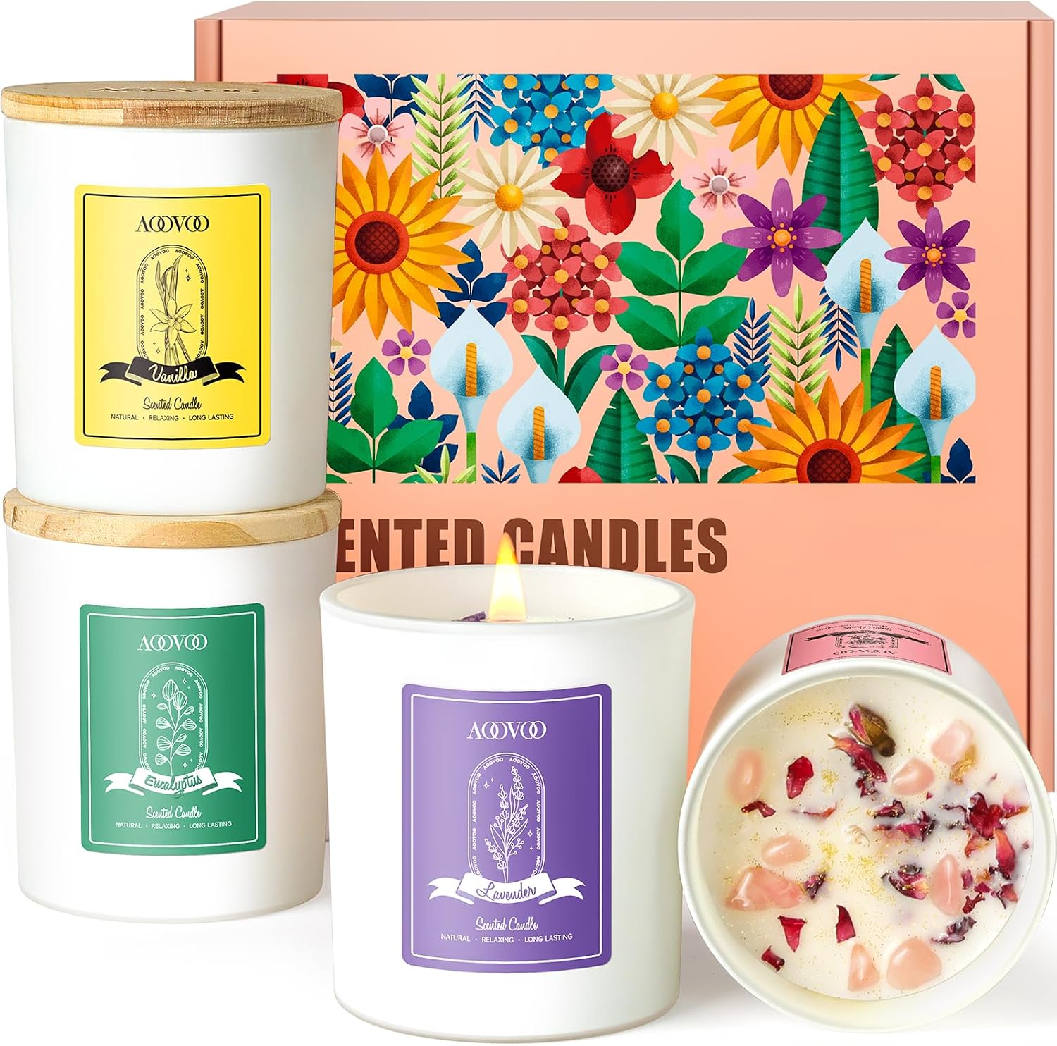 Lavender Scented Jar Candles with Crystals, 4 Pack - Image 21