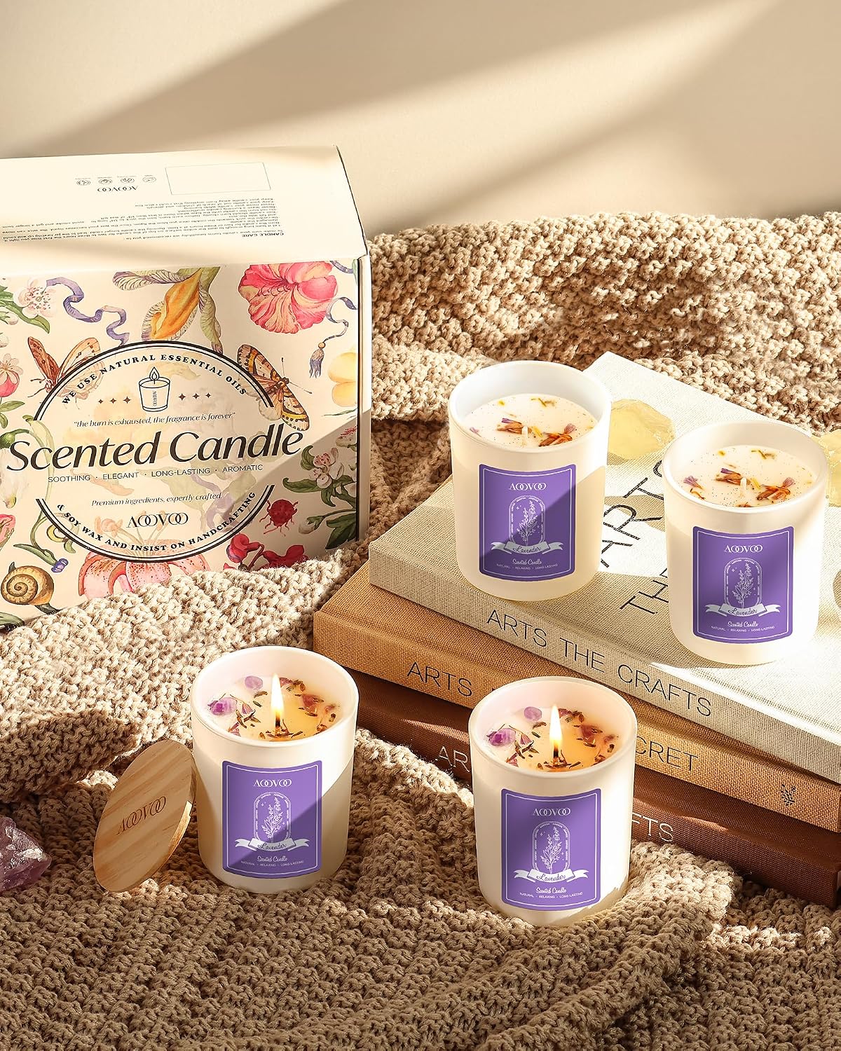 Lavender Scented Jar Candles with Crystals, 4 Pack - Image 7
