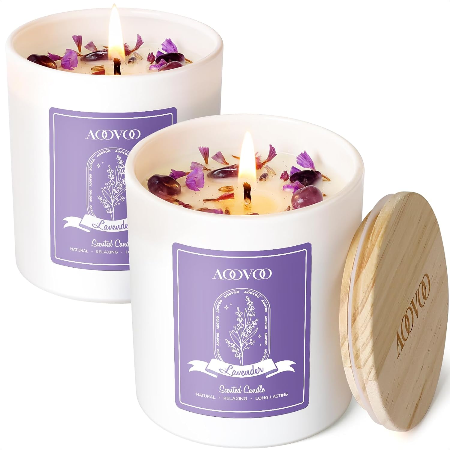 Lavender Scented Jar Candles with Crystals, 4 Pack - Image 13