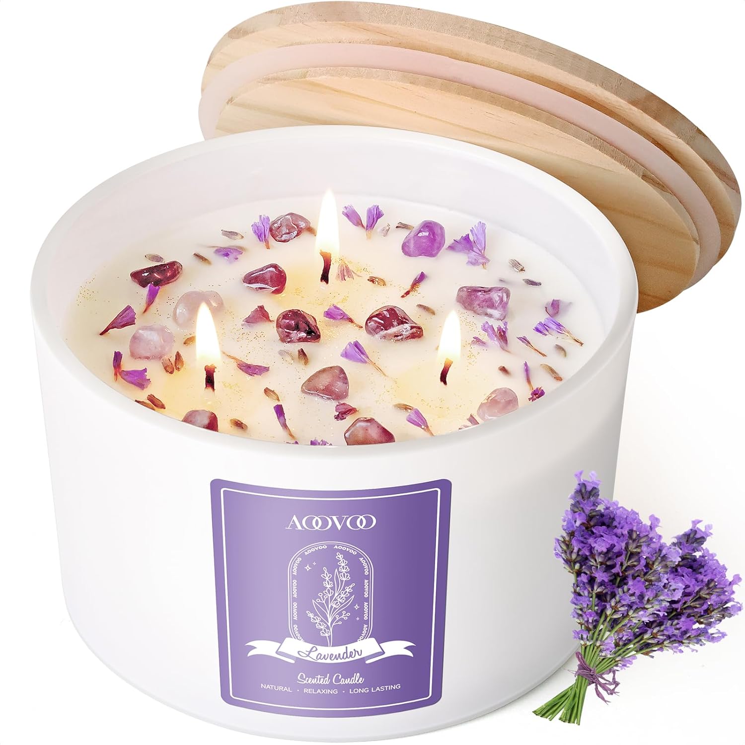 Lavender Scented Jar Candles with Crystals, 4 Pack - Image 9