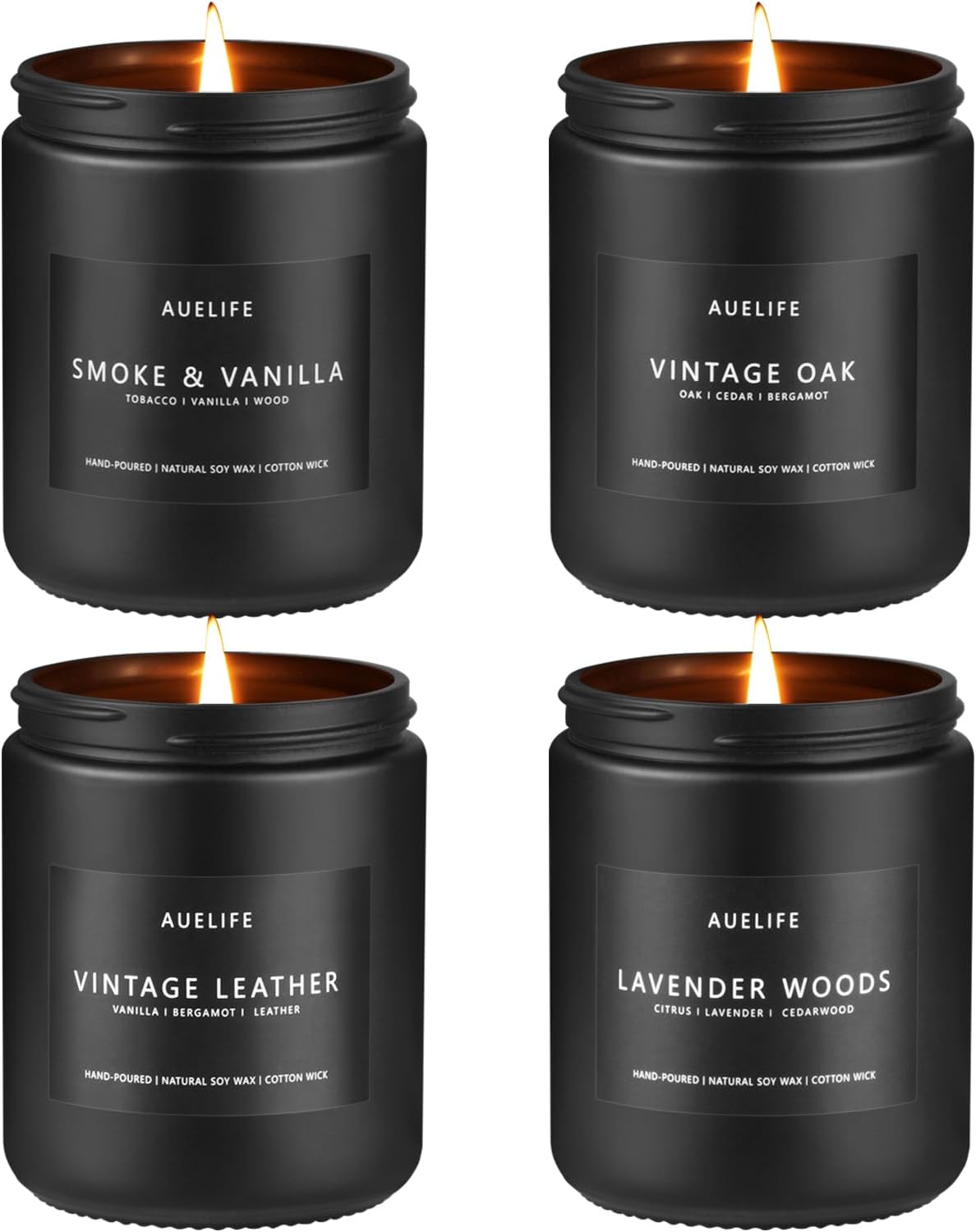 Scented Jar Candles, Soy Wax, Masculine Collection, 4 Pack