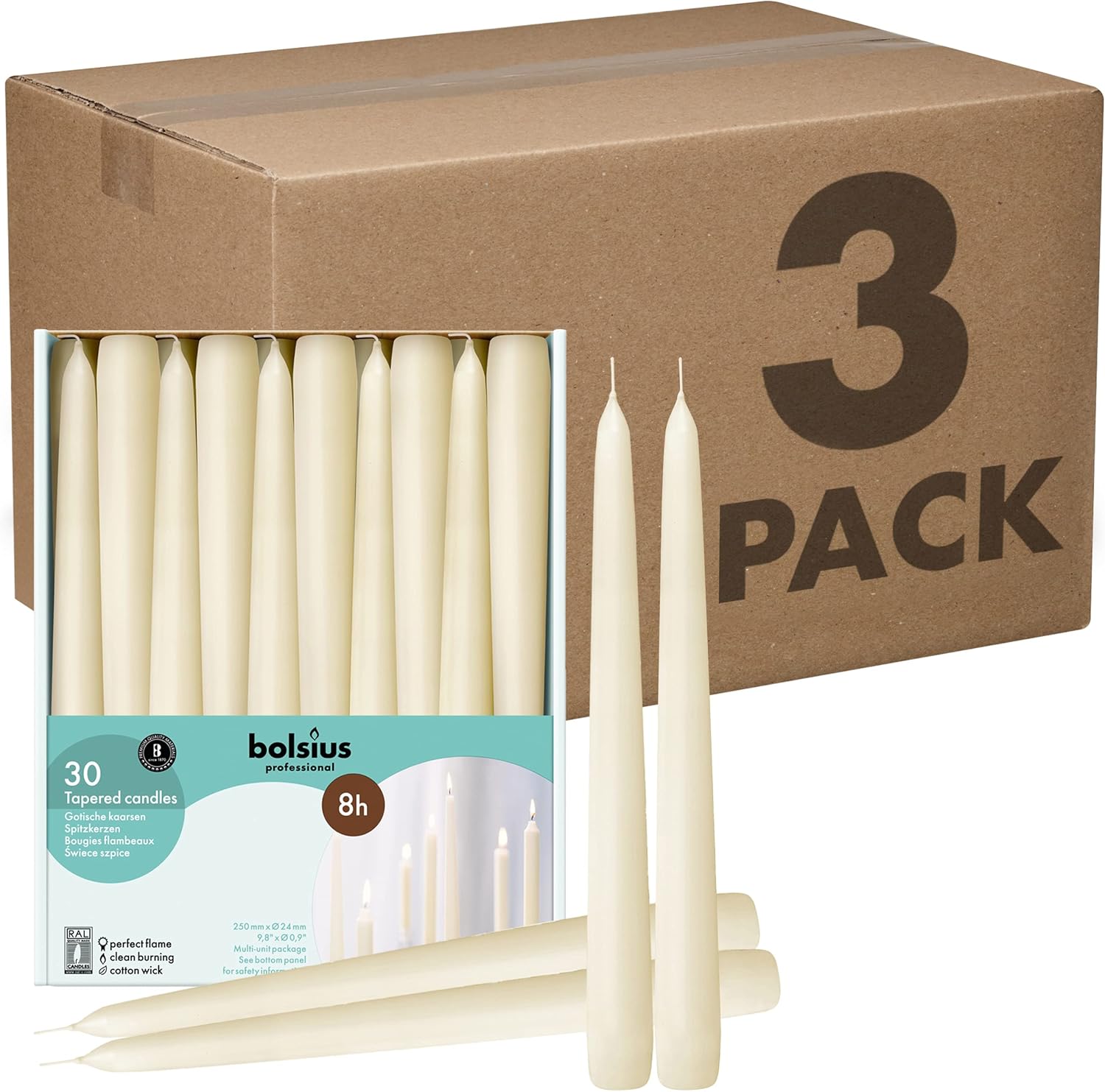 Unscented Ivory Taper Candles, 10 Inch, 60 Piece Bulk Pack - Image 9