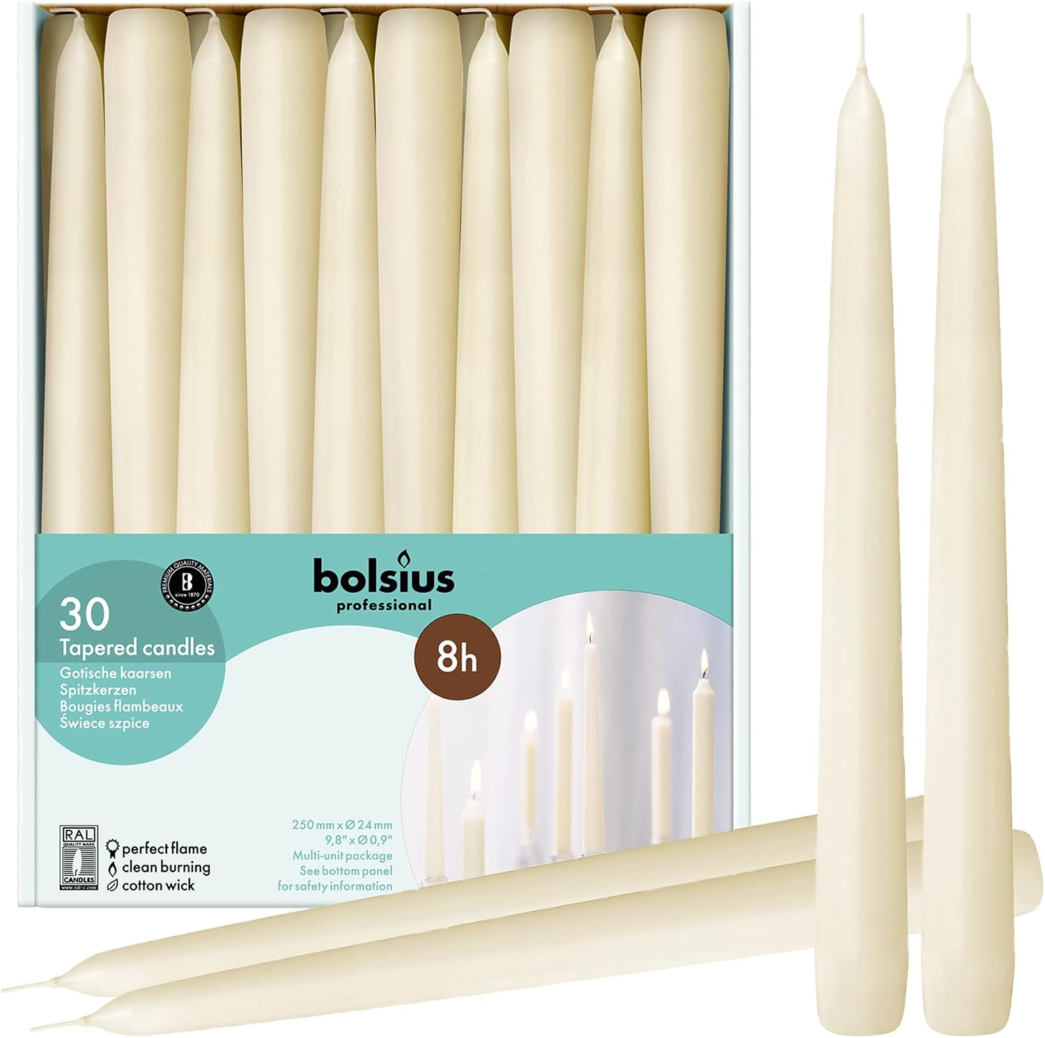 Unscented Ivory Taper Candles, 10 Inch, 60 Piece Bulk Pack - Image 10