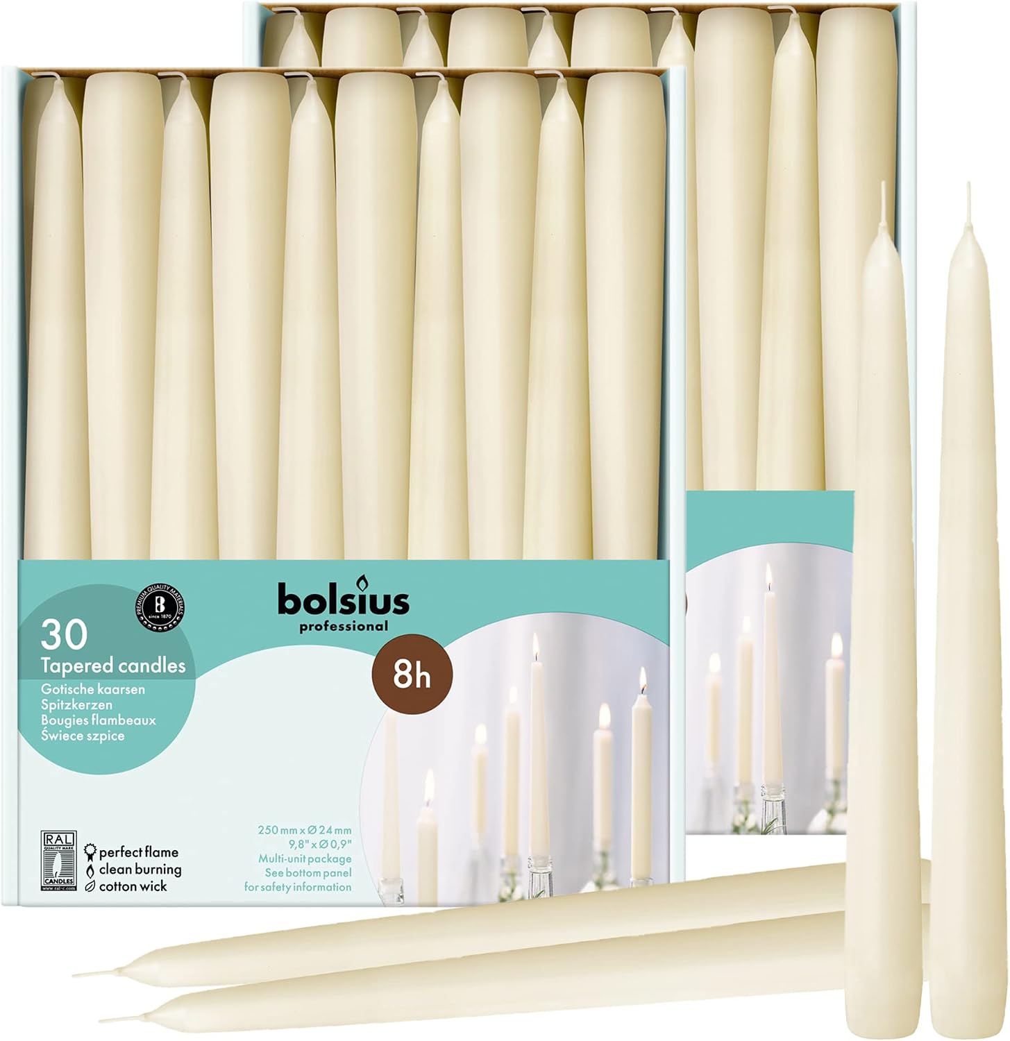 Unscented Ivory Taper Candles, 10 Inch, 60 Piece Bulk Pack