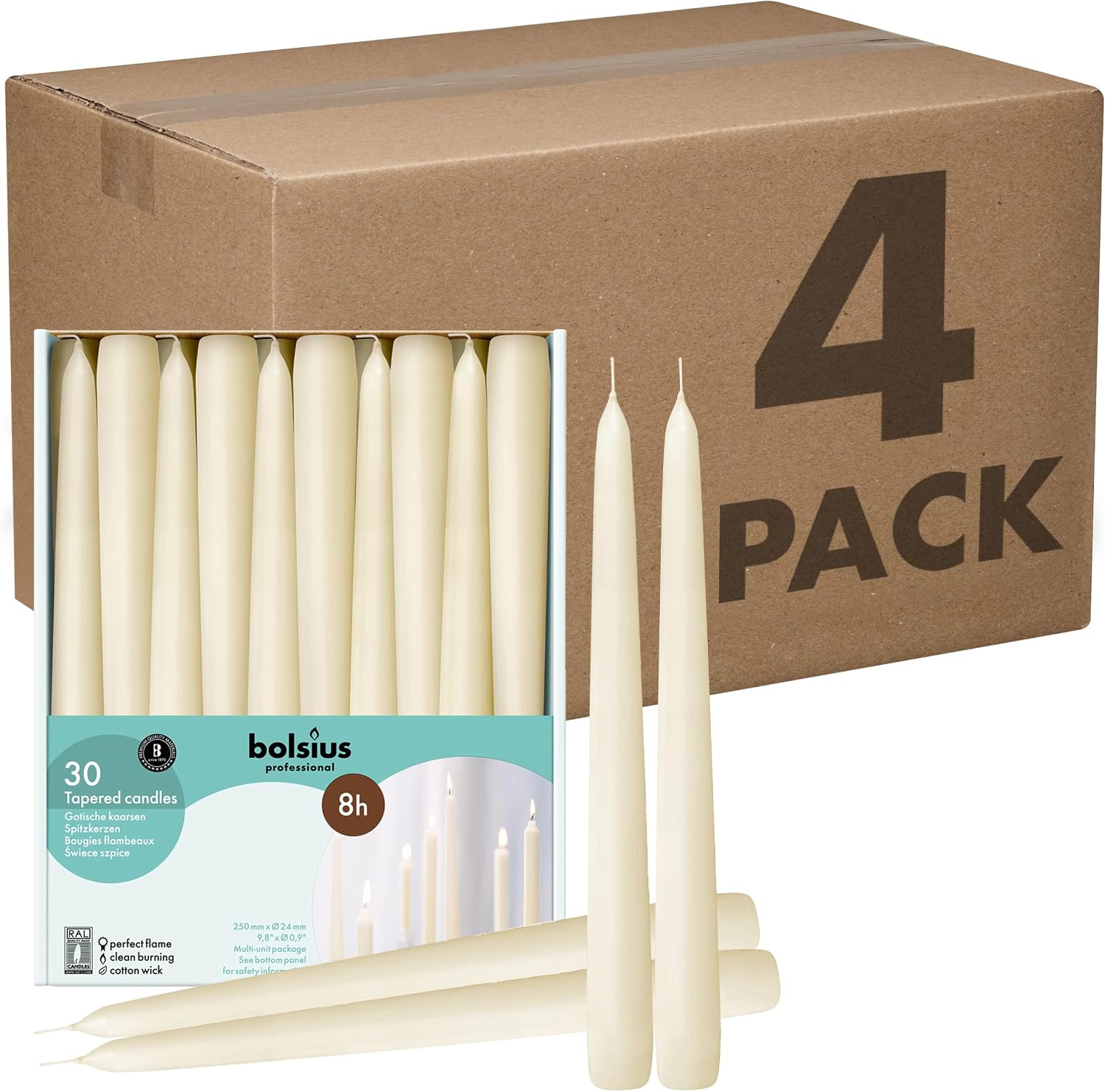 Unscented Ivory Taper Candles, 10 Inch, 60 Piece Bulk Pack - Image 11