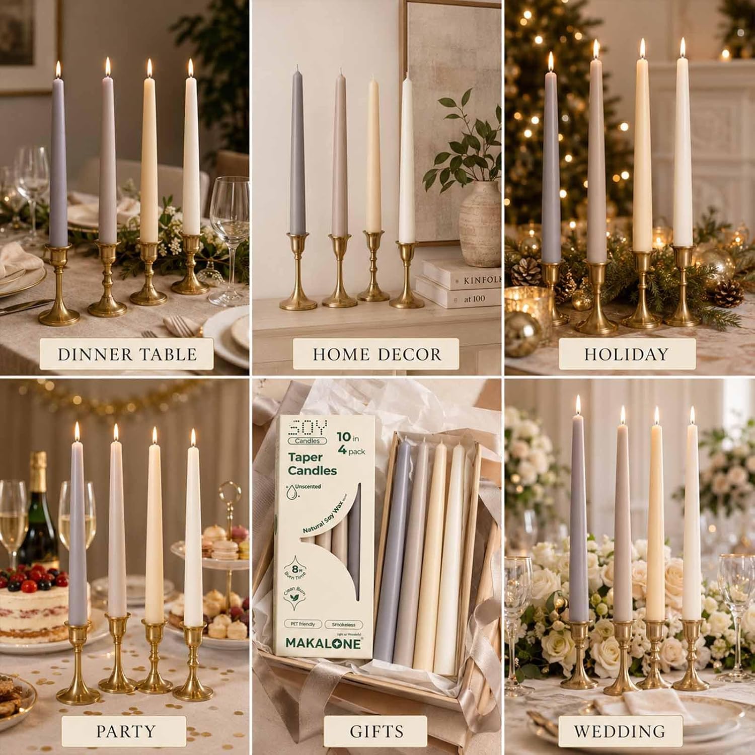 Unscented Soy Blend Taper Candles, 10 Inch, 4 Pack - Image 8