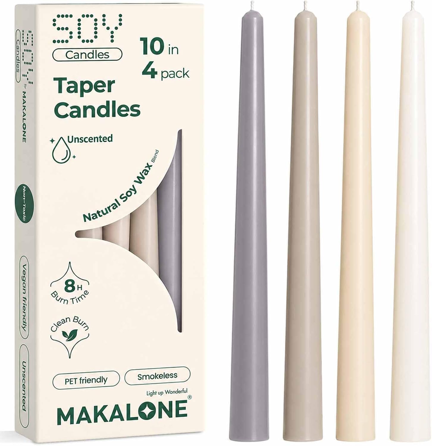 Unscented Soy Blend Taper Candles, 10 Inch, 4 Pack