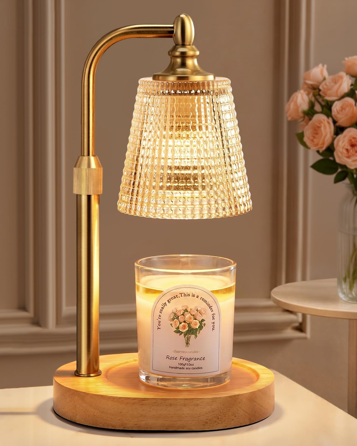 Gold Candle Warmer Lamp, Adjustable Height with Timer