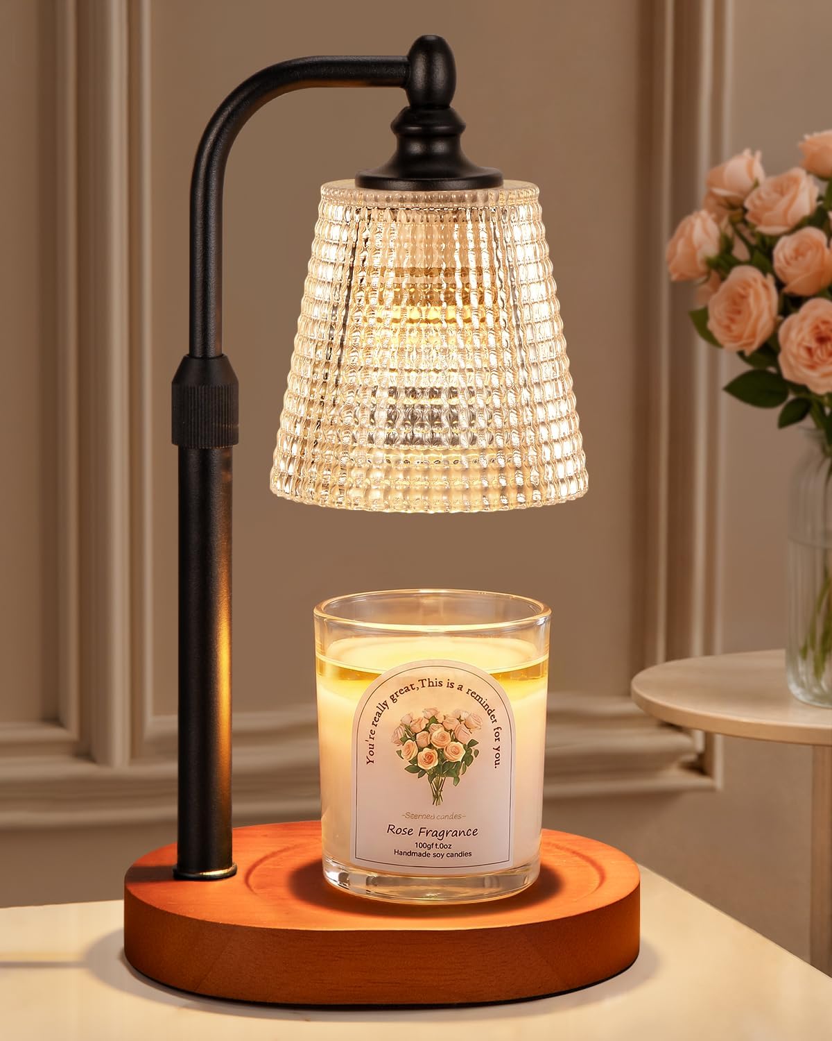 Gold Candle Warmer Lamp, Adjustable Height with Timer - Image 9
