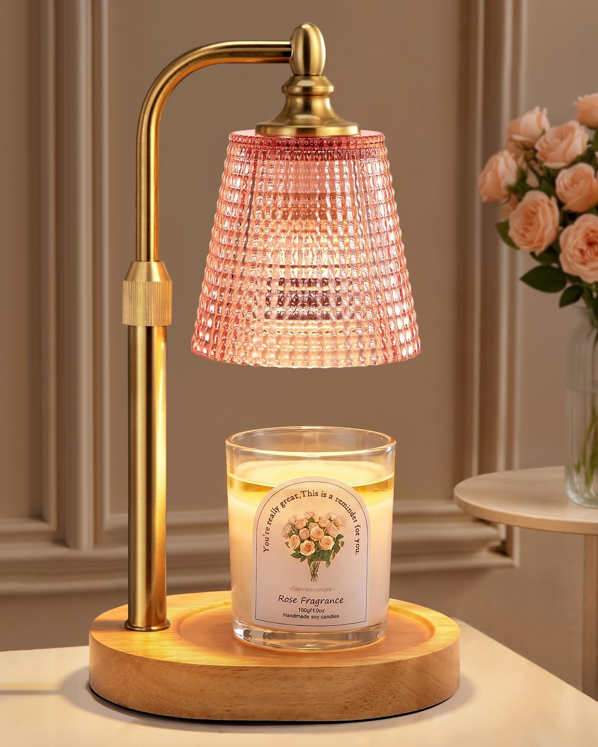 Gold Candle Warmer Lamp, Adjustable Height with Timer - Image 11