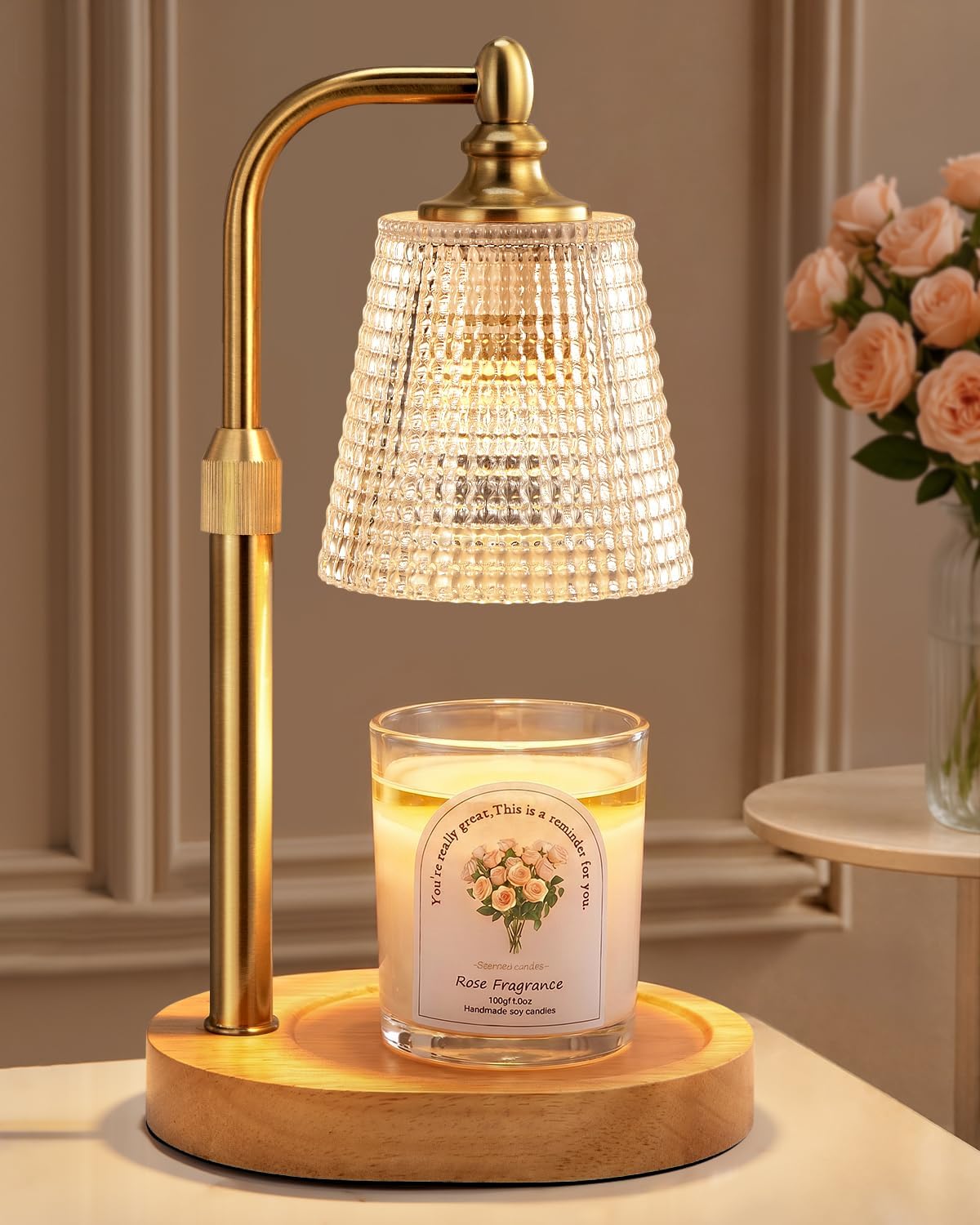 Gold Candle Warmer Lamp, Adjustable Height with Timer - Image 12