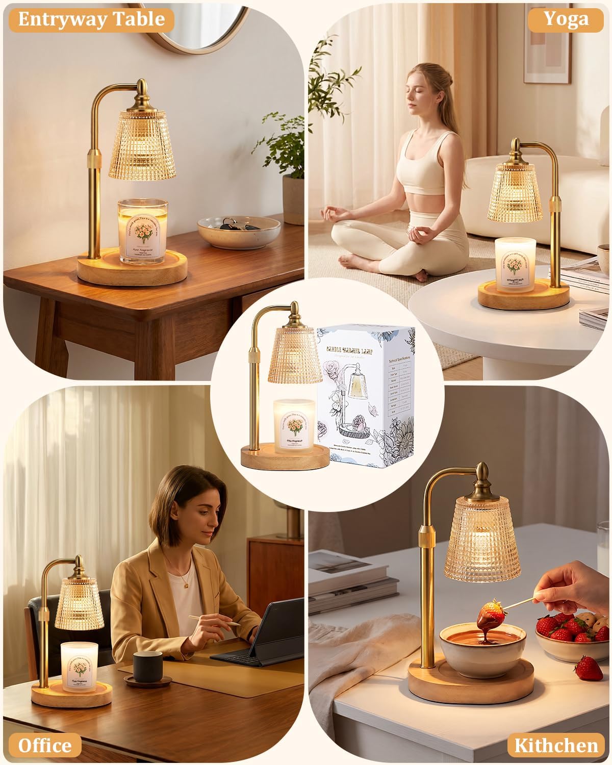 Gold Candle Warmer Lamp, Adjustable Height with Timer - Image 7