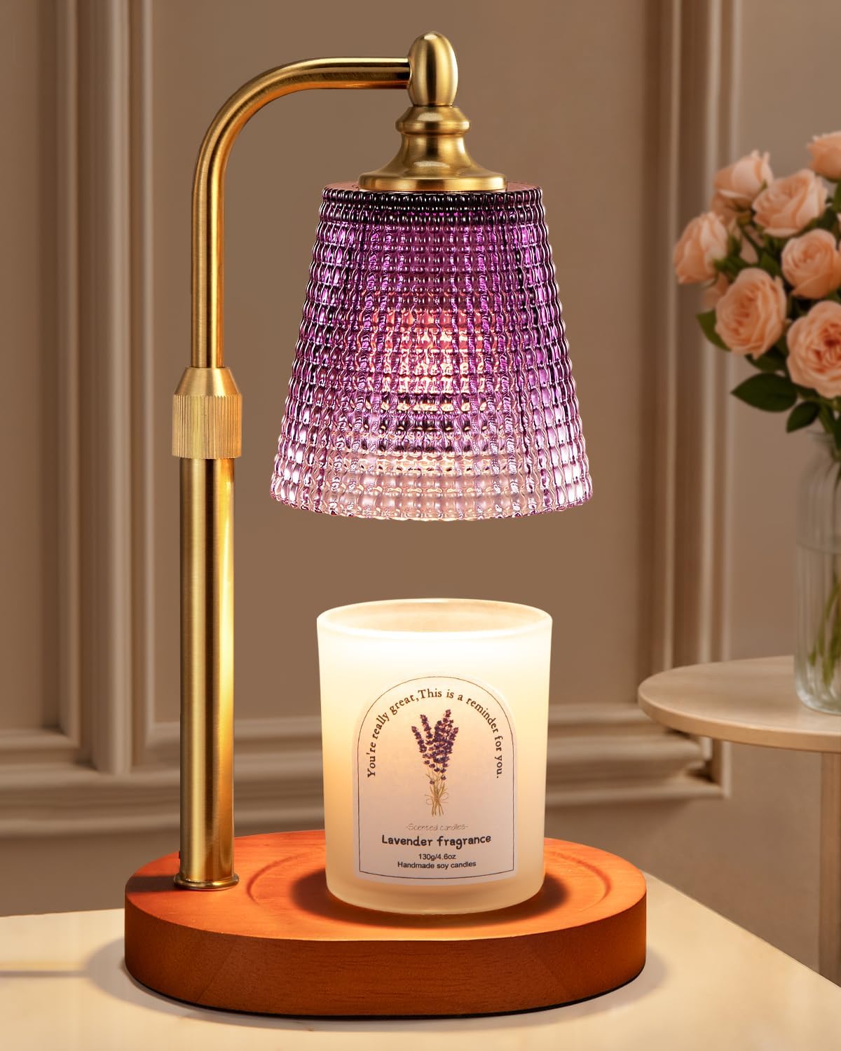 Gold Candle Warmer Lamp, Adjustable Height with Timer - Image 13