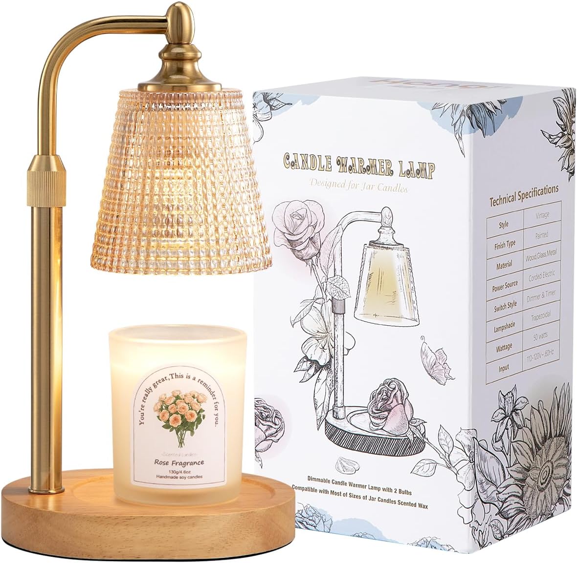 Gold Candle Warmer Lamp, Adjustable Height with Timer - Image 8