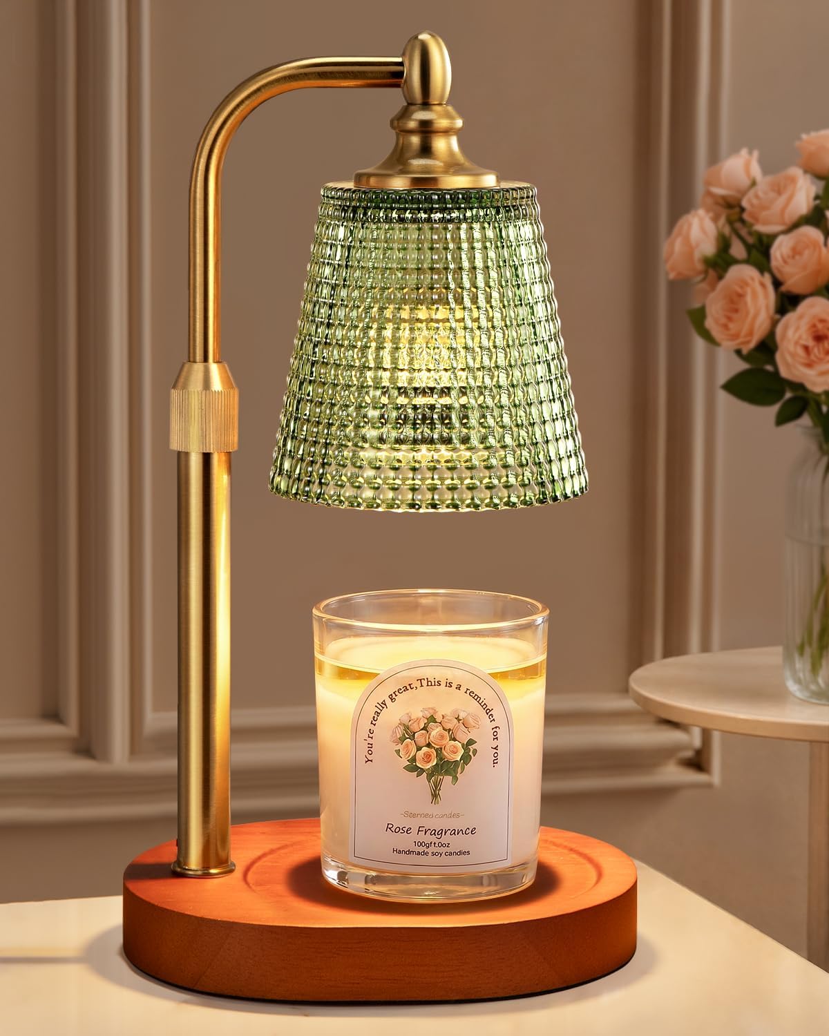 Gold Candle Warmer Lamp, Adjustable Height with Timer - Image 10