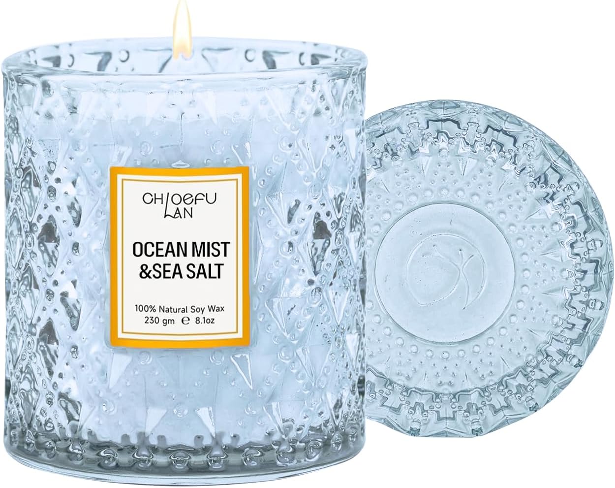 Eucalyptus and Sage Scented Candle in Textured Glass Jar with Lid - Image 13