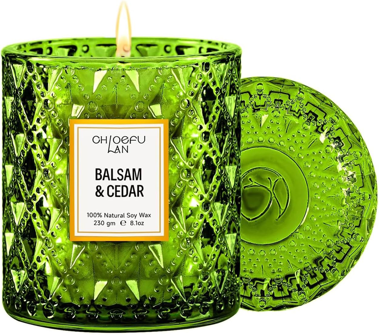 Eucalyptus and Sage Scented Candle in Textured Glass Jar with Lid - Image 11