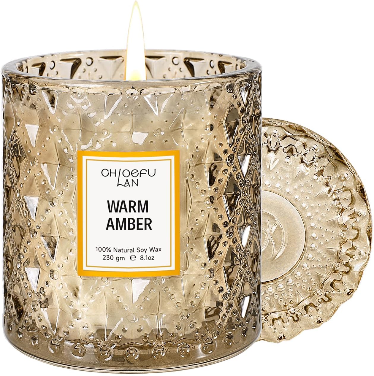 Eucalyptus and Sage Scented Candle in Textured Glass Jar with Lid - Image 9