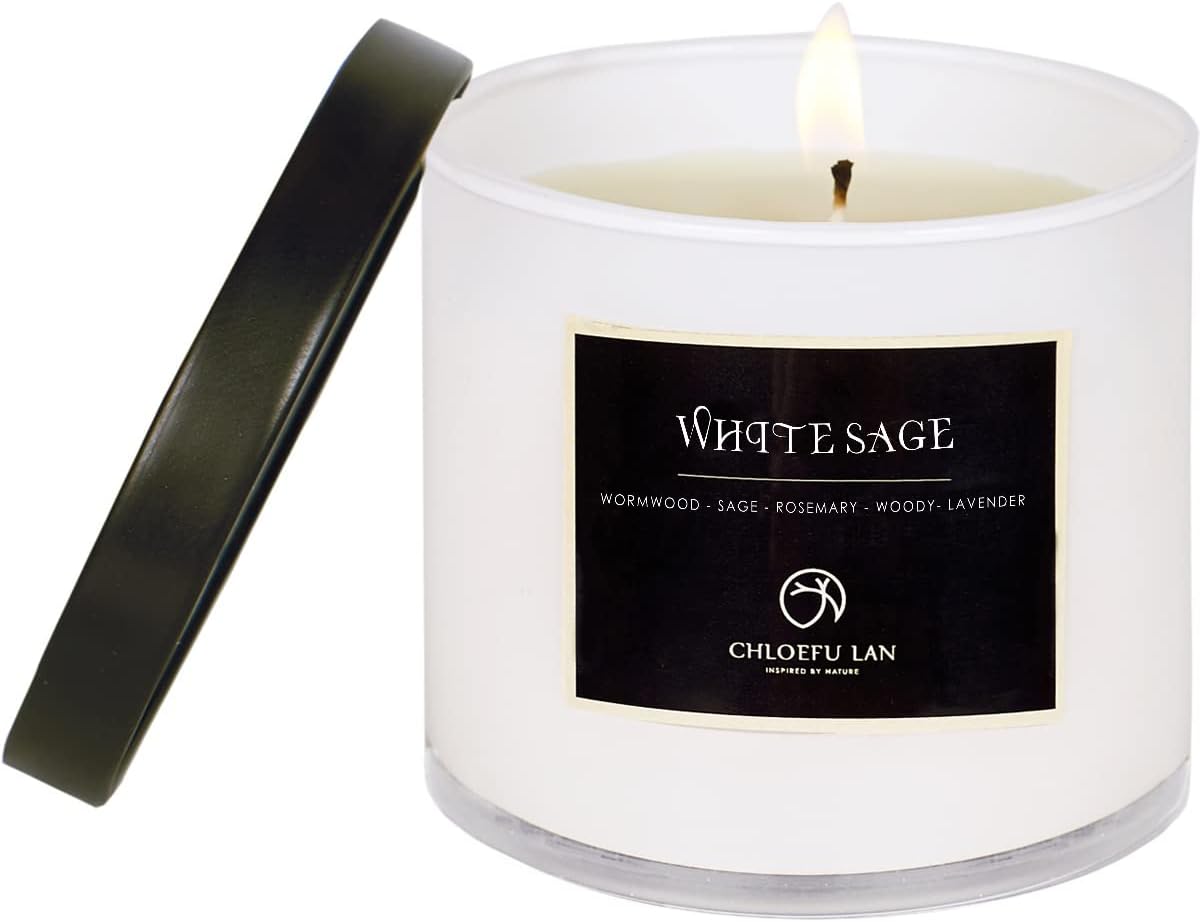 Eucalyptus and Sage Scented Candle in Textured Glass Jar with Lid - Image 22