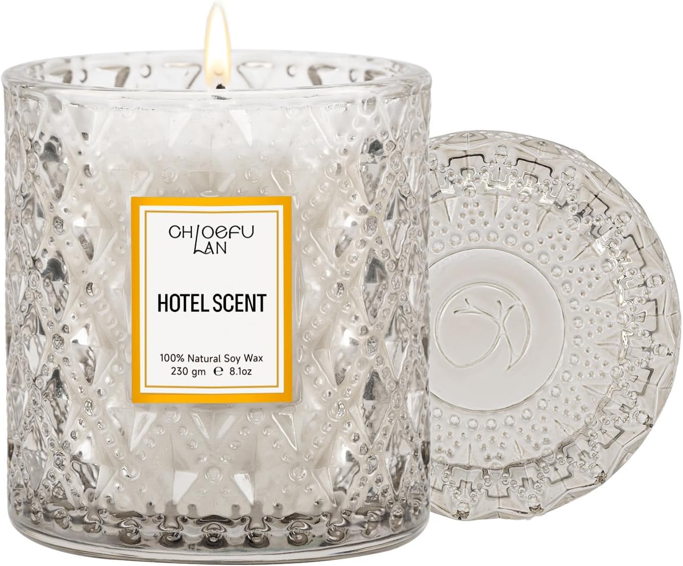 Eucalyptus and Sage Scented Candle in Textured Glass Jar with Lid - Image 17