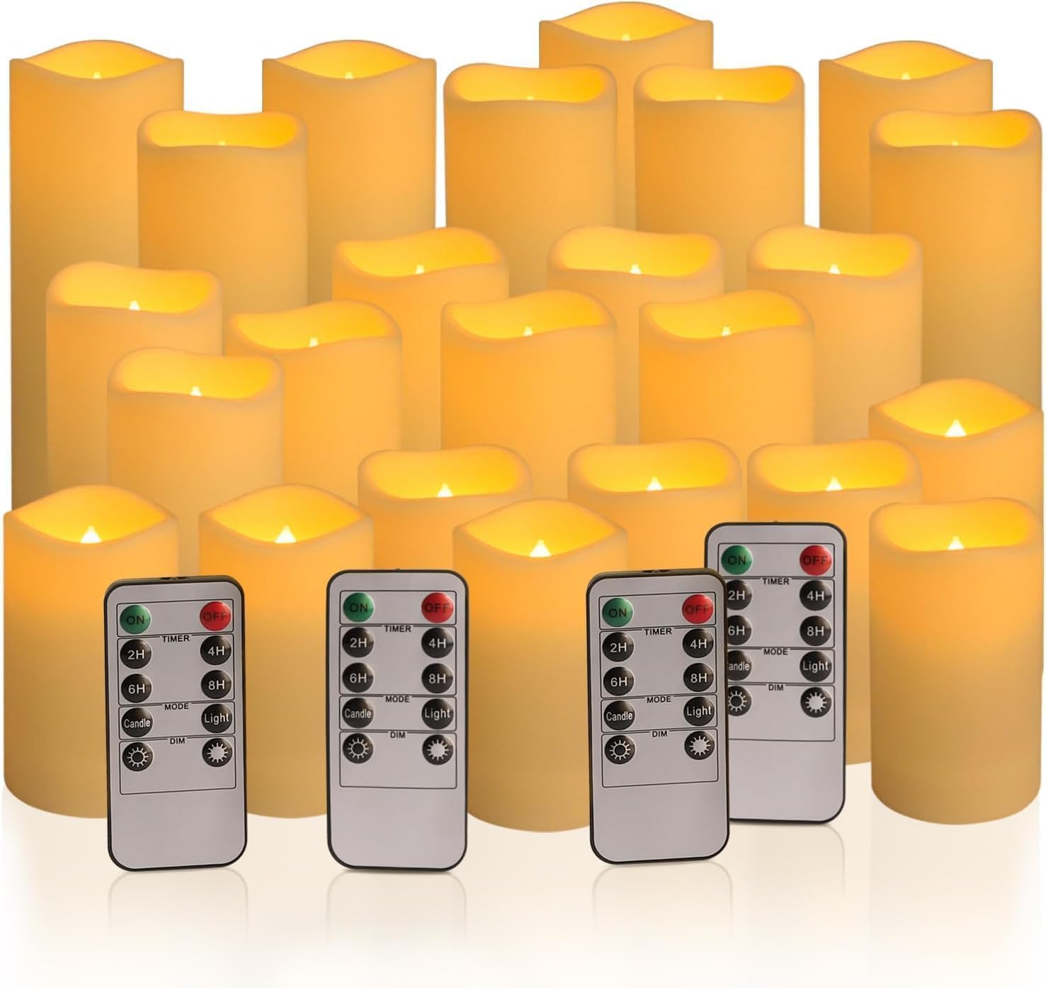 24 Piece LED Flameless Candles, Remote Control, Assorted Sizes