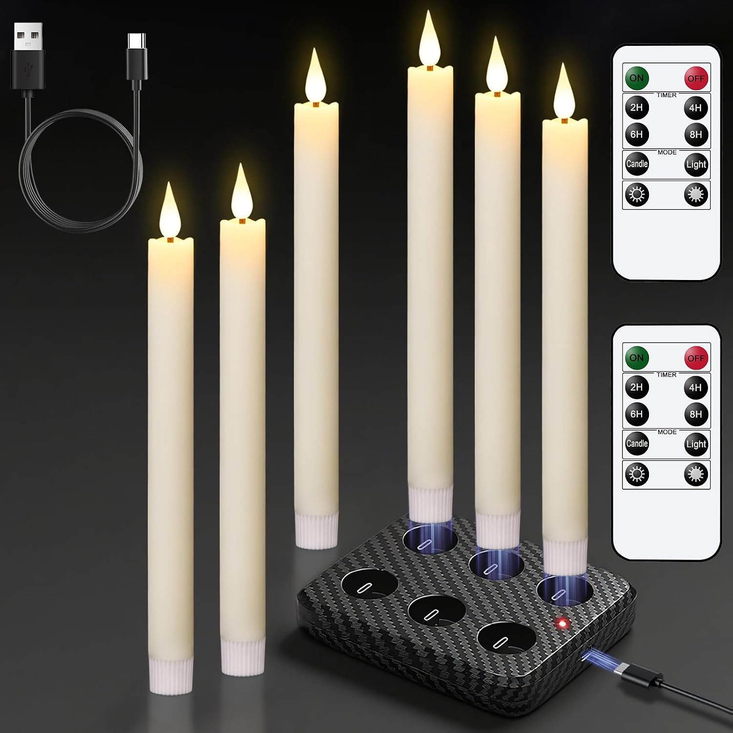 6 Pack Ivory LED Taper Candles with Remote and Timer - Image 9