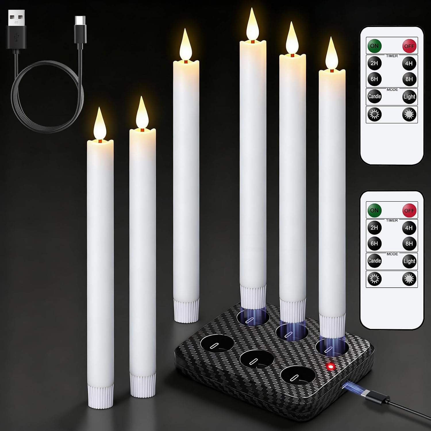 6 Pack Ivory LED Taper Candles with Remote and Timer - Image 13