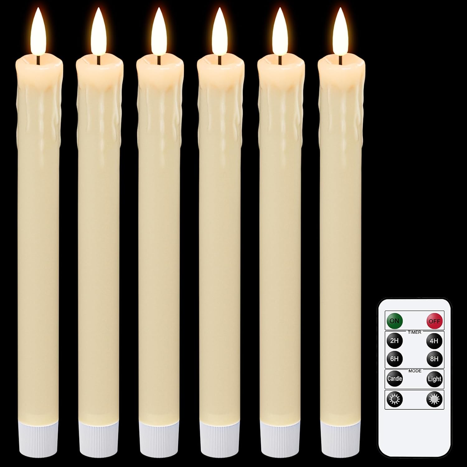 6 Pack Ivory LED Taper Candles with Remote and Timer - Image 22