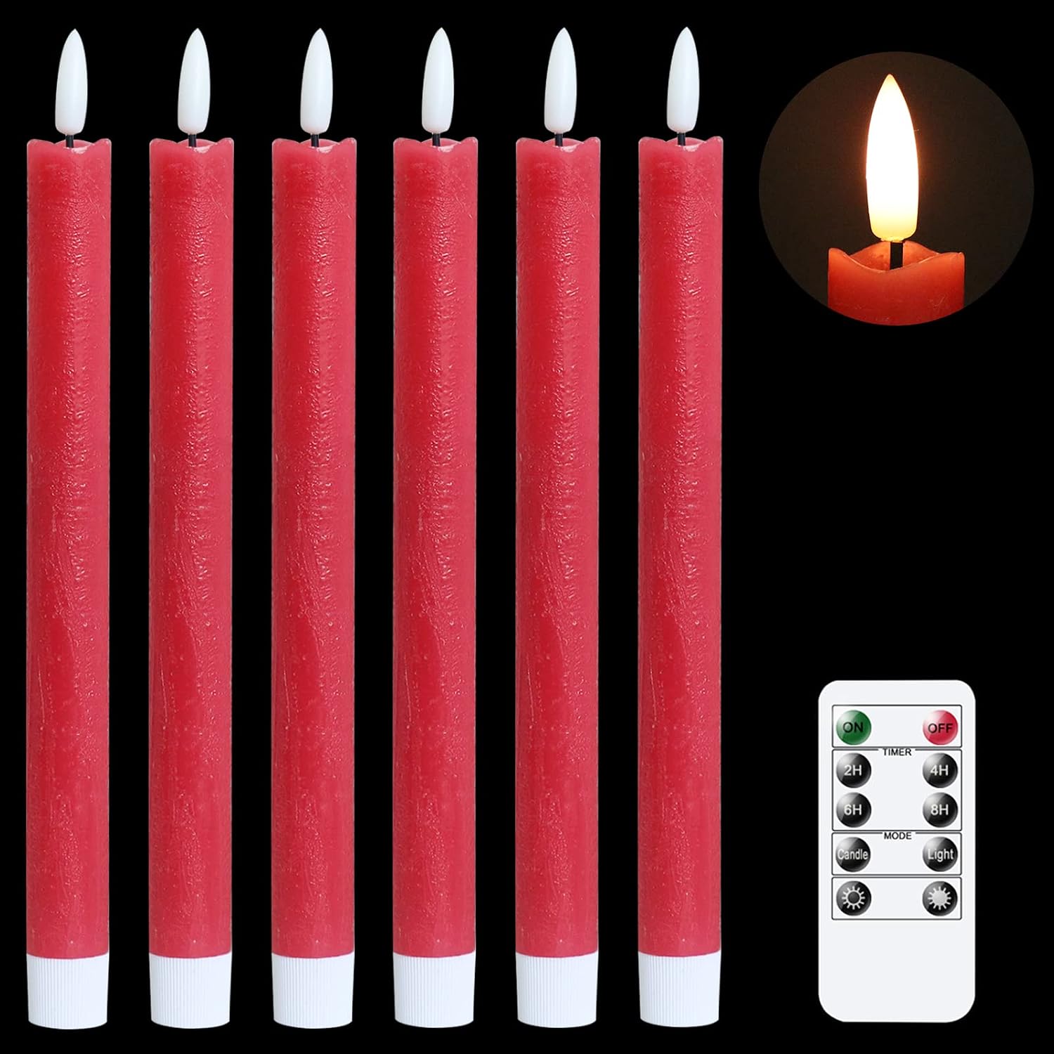 6 Pack Ivory LED Taper Candles with Remote and Timer - Image 20