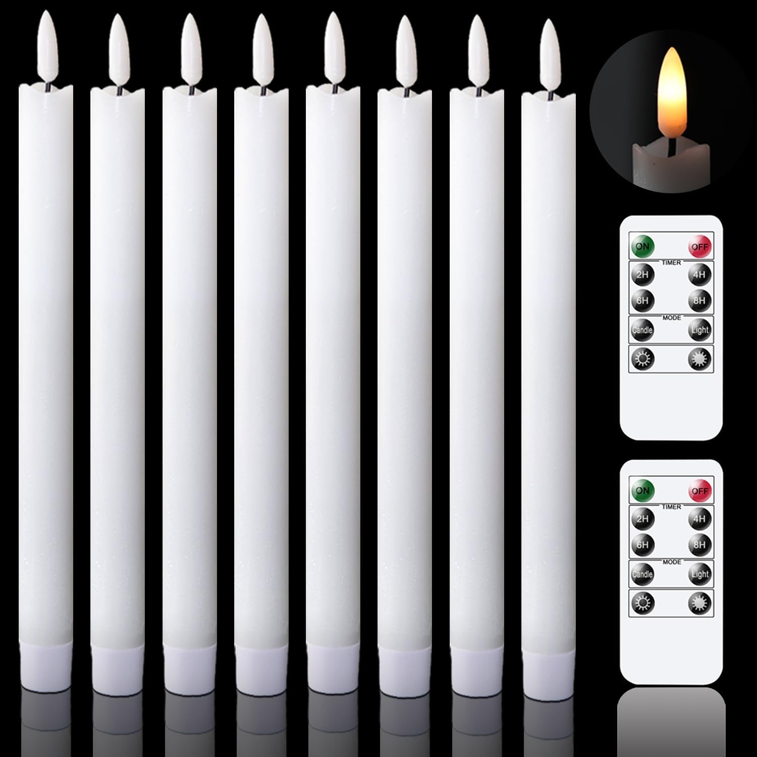 6 Pack Ivory LED Taper Candles with Remote and Timer - Image 18