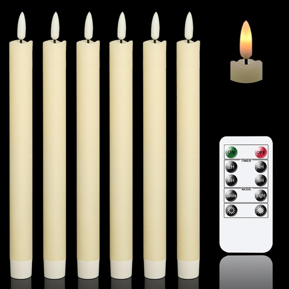 6 Pack Ivory LED Taper Candles with Remote and Timer