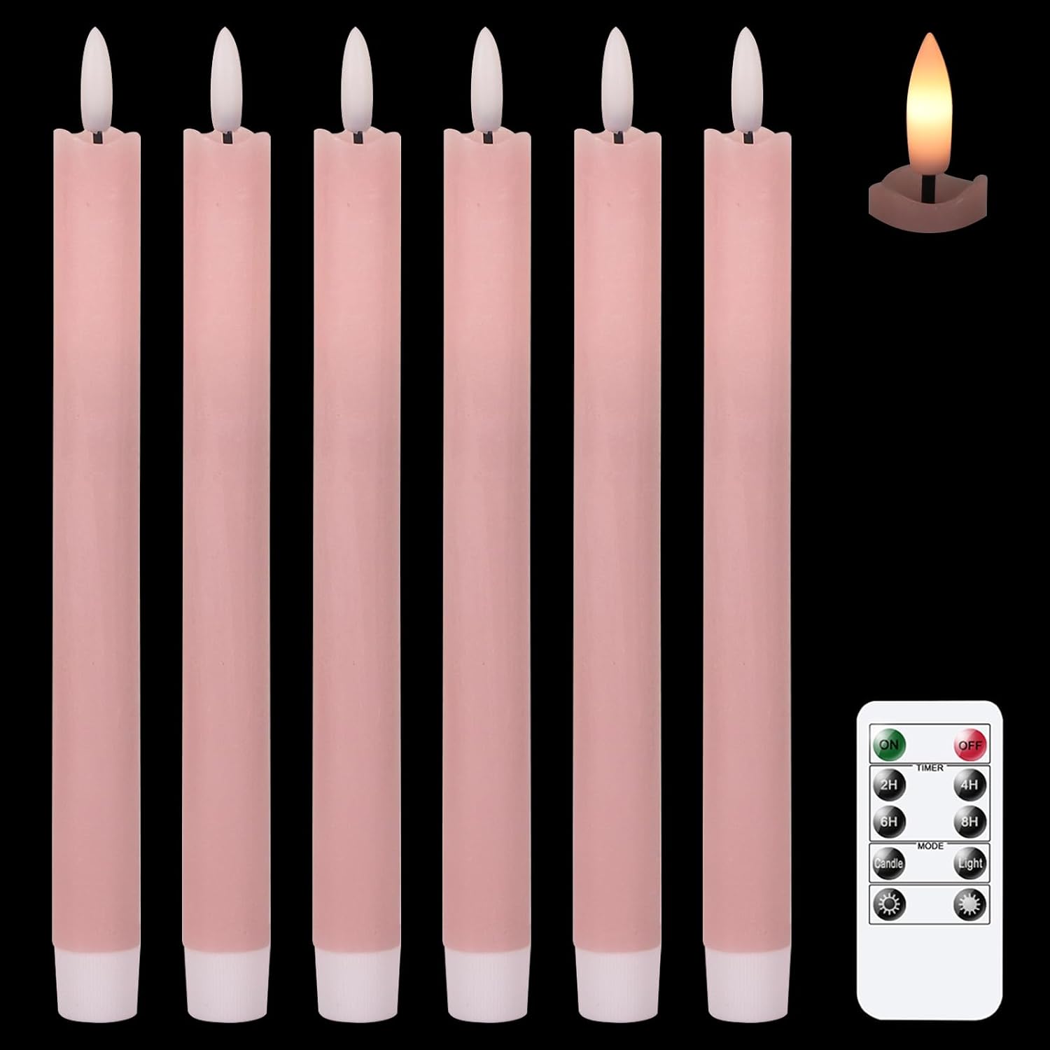 6 Pack Ivory LED Taper Candles with Remote and Timer - Image 12